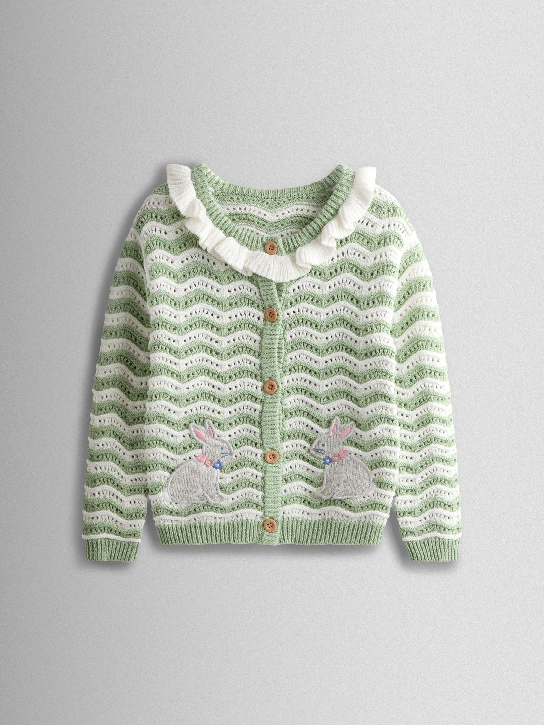 Sage Green Wavy Knit Appliqué Cardigan (V00475) | £28 - £31