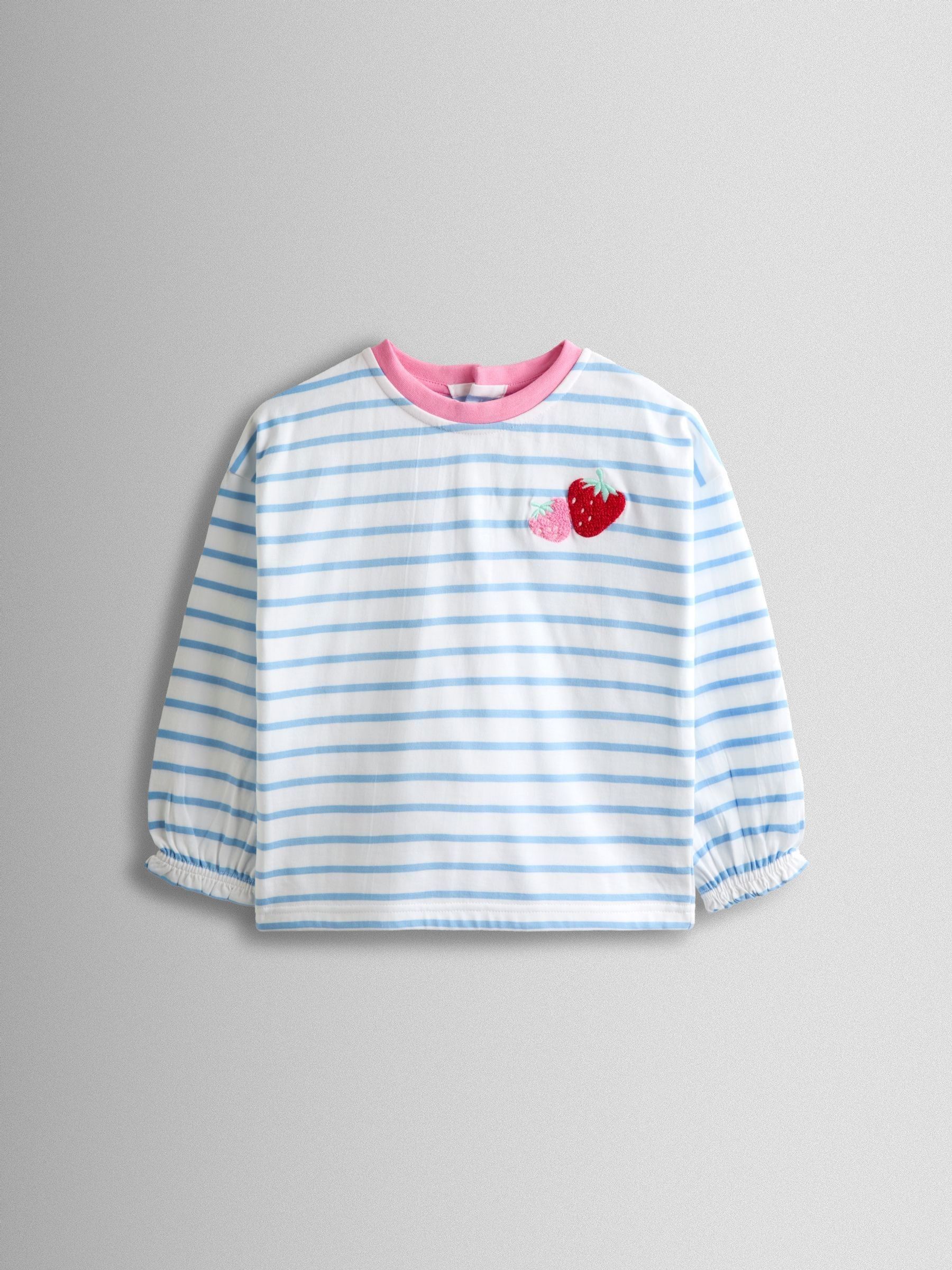 Cornflower Blue Strawberry Appliqué Stripe Top (V02457) | £15 - £18