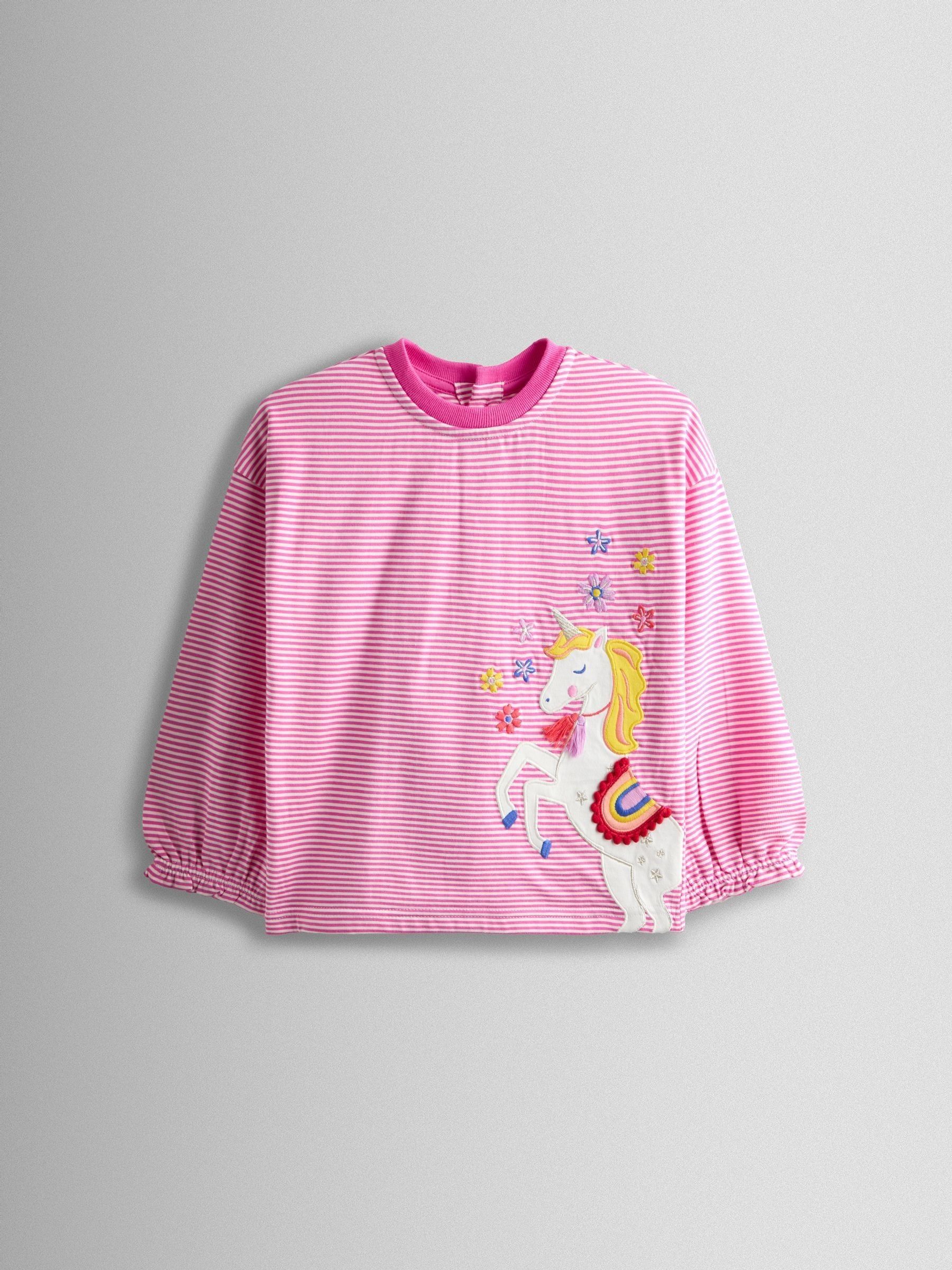 Mid Pink Unicorn Appliqué Stripe Top (V02460) | £16 - £19