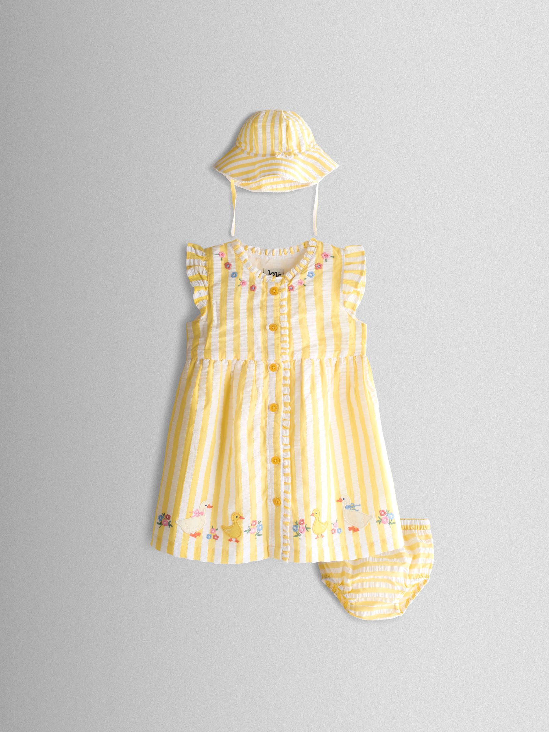 Yellow Duck Appliqué Button Front Dress & Hat Set (V02463) | £32 - £34