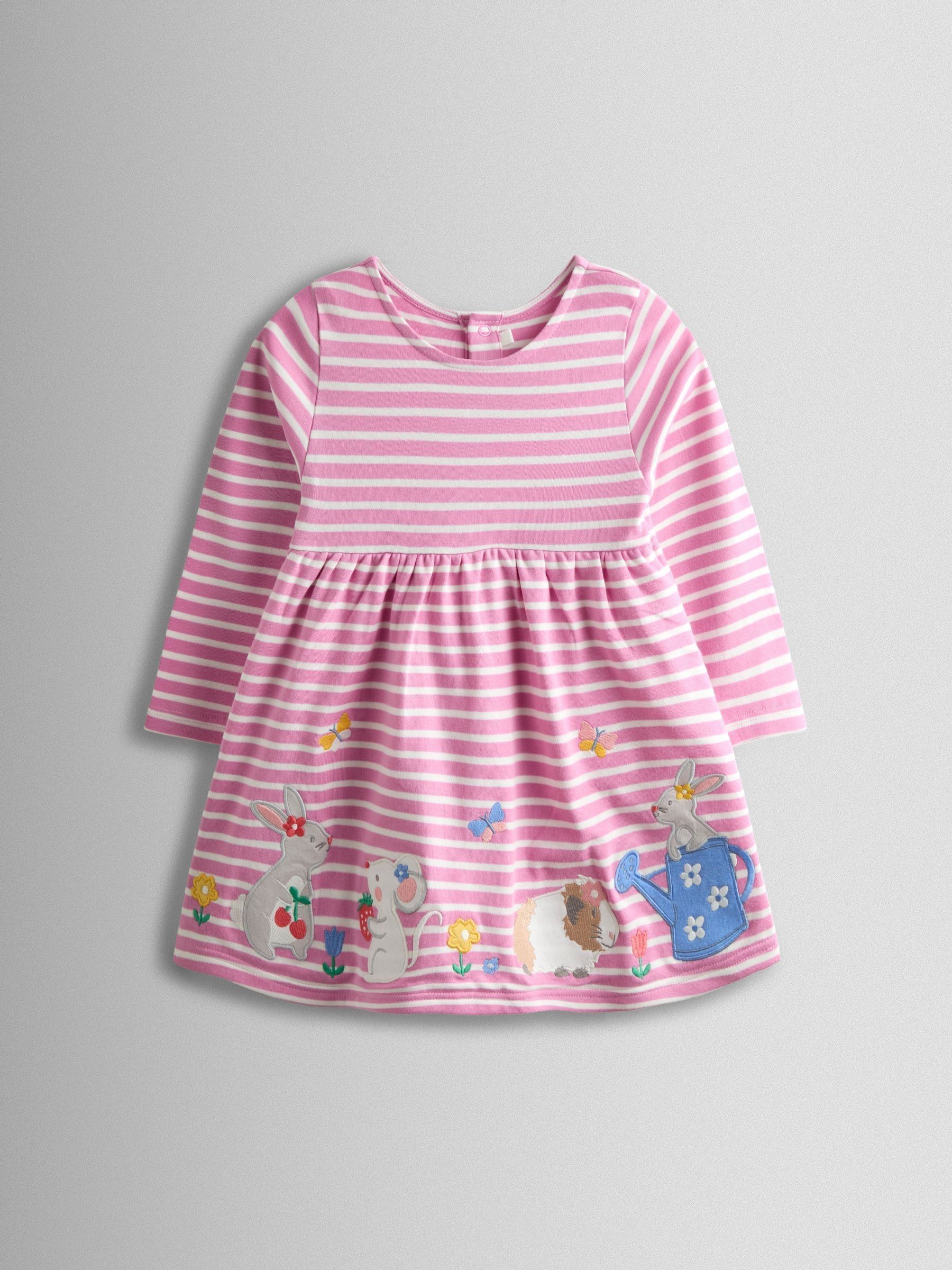Mid Pink Garden Friends Appliqué Long Sleeve Stripe Dress (V02472) | £22 - £24