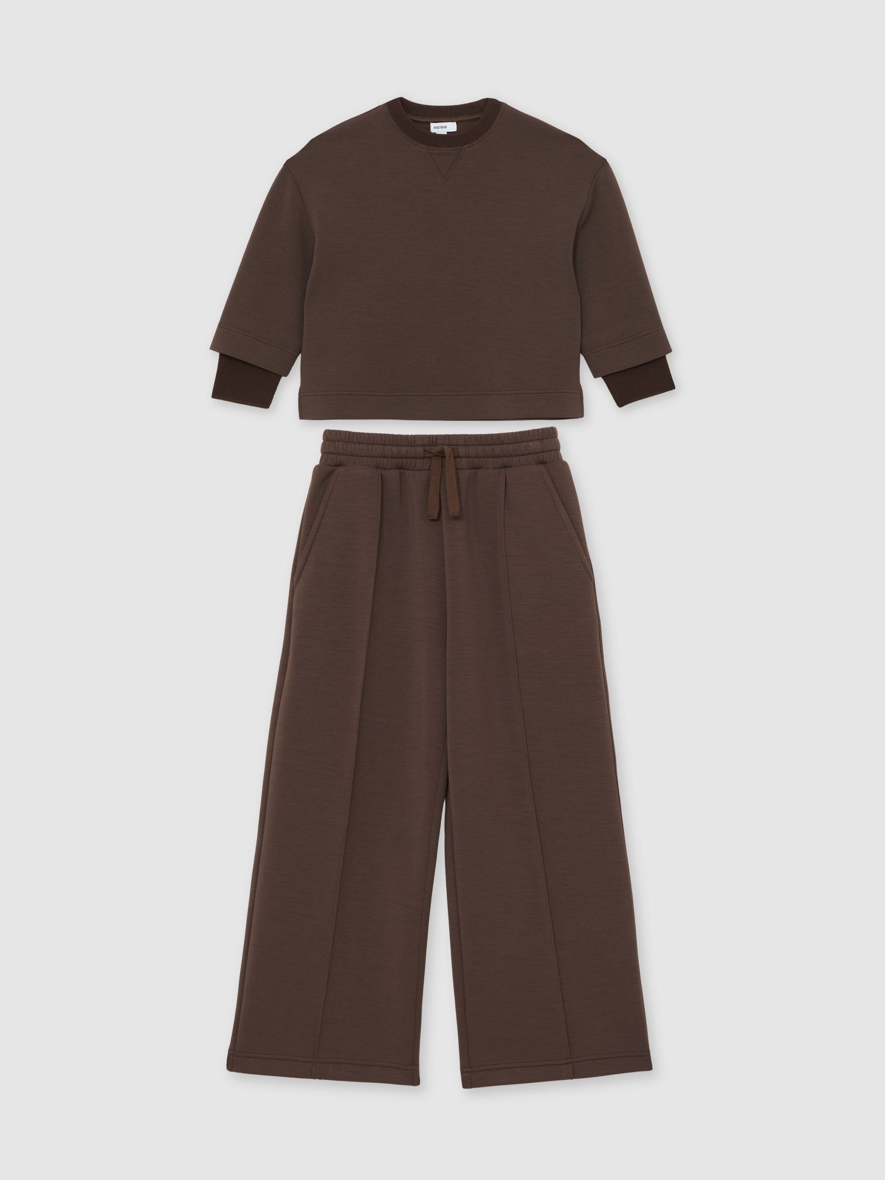 13-14 yrs Interlock Sweatshirt and Joggers Set in Chocolate (V02713) | £86