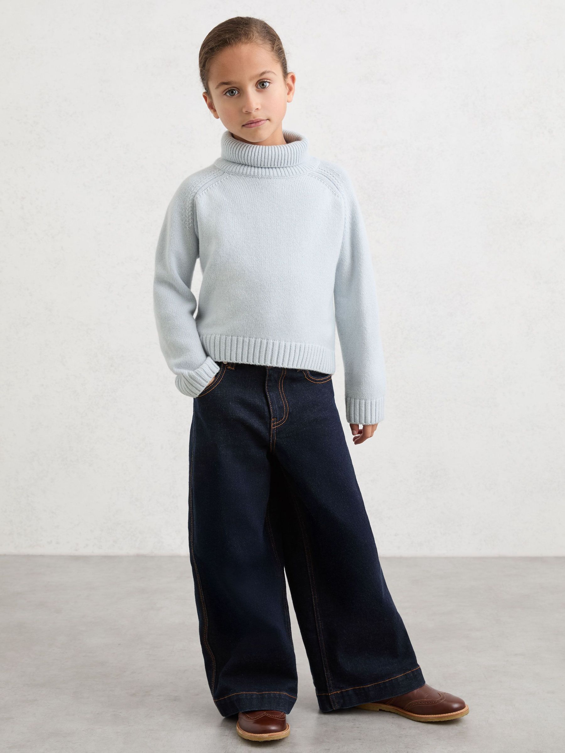3-9 yrs Wool-Cashmere Roll-Neck Jumper in Pale Blue (V02720) | £45