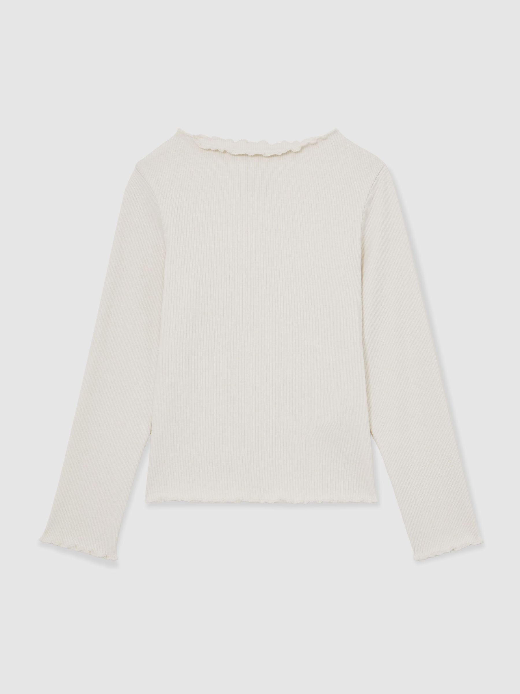 Stretch-Cotton Lettuce-Trim Ribbed Top in Ecru (V02721) | £22