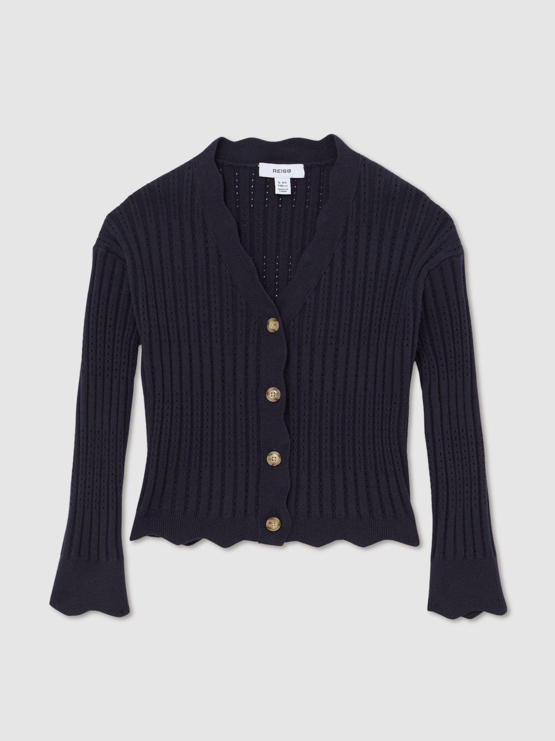 13-14 yrs Rib-Knit Pointelle Cardigan in Navy (V02723) | £50
