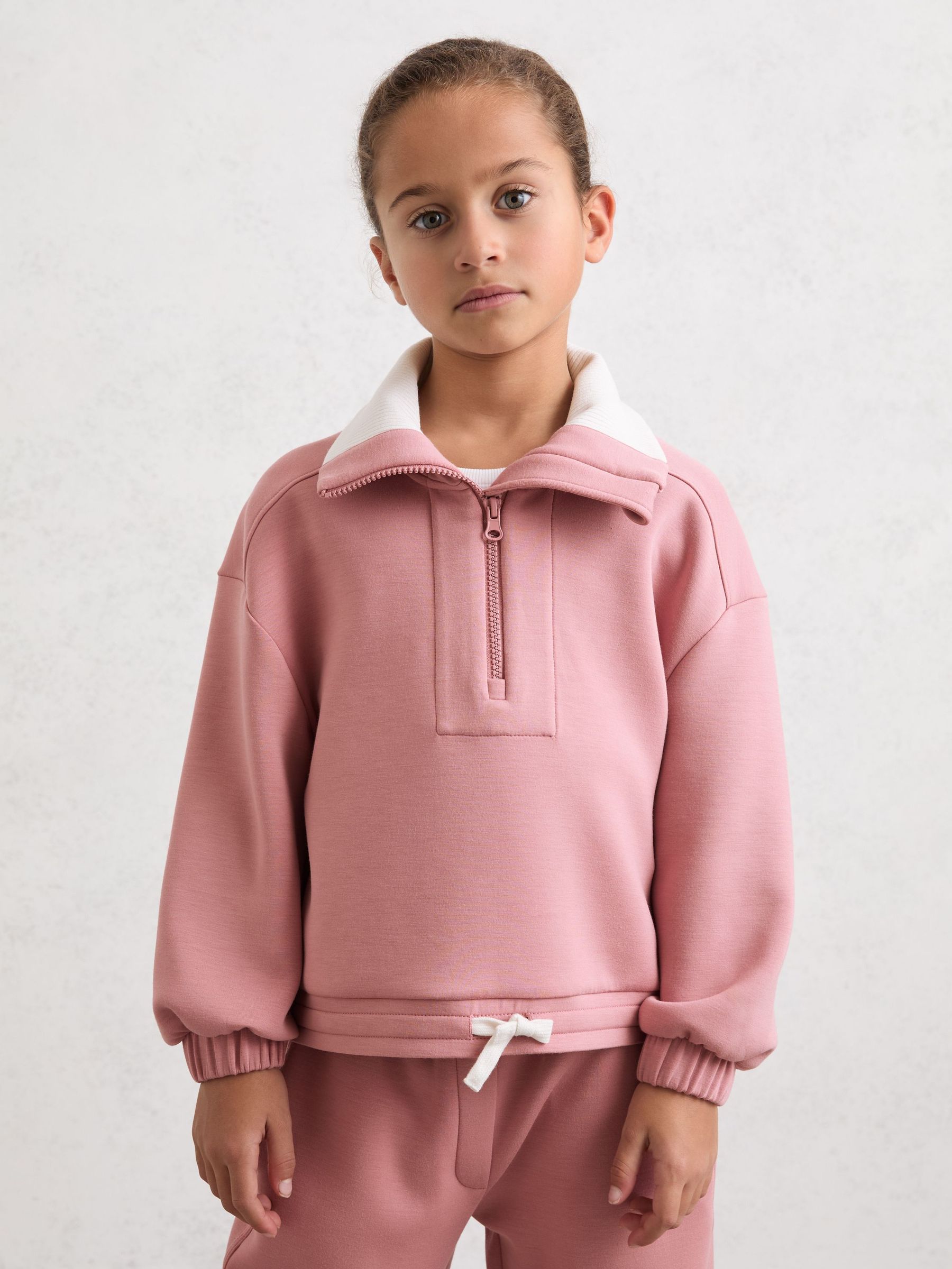 3-9 yrs Funnel-Neck Interlock Zip Sweatshirt in Rose (V02725) | £38
