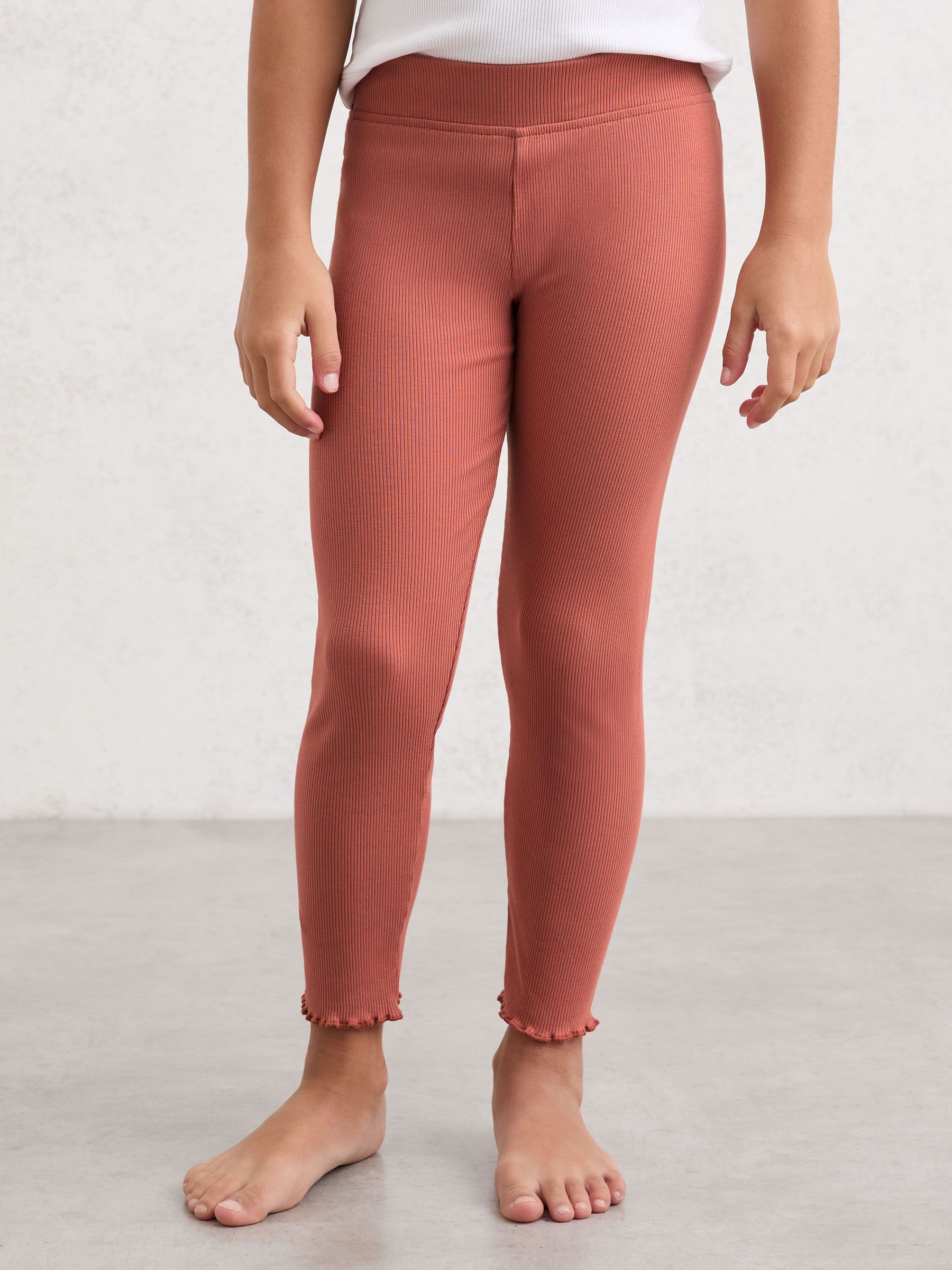 9-13 yrs Stretch-Cotton Lettuce-Trim Leggings in Rose (V02747) | £17