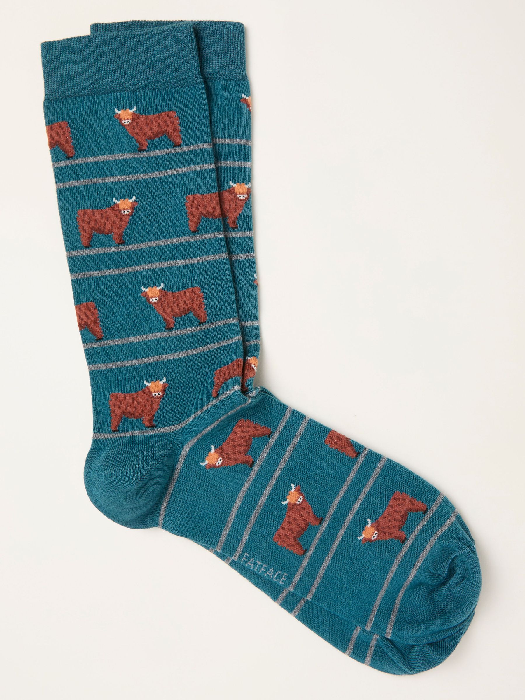 Teal Blue Highland Cow Socks (V03289) | £7.50