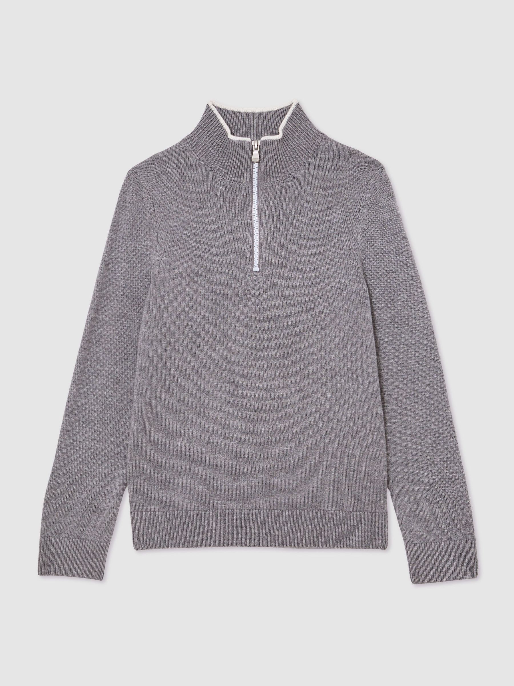 13-14 yrs Half-Zip Funnel-Neck Jumper with Wool in Grey/White (V04084) | £50