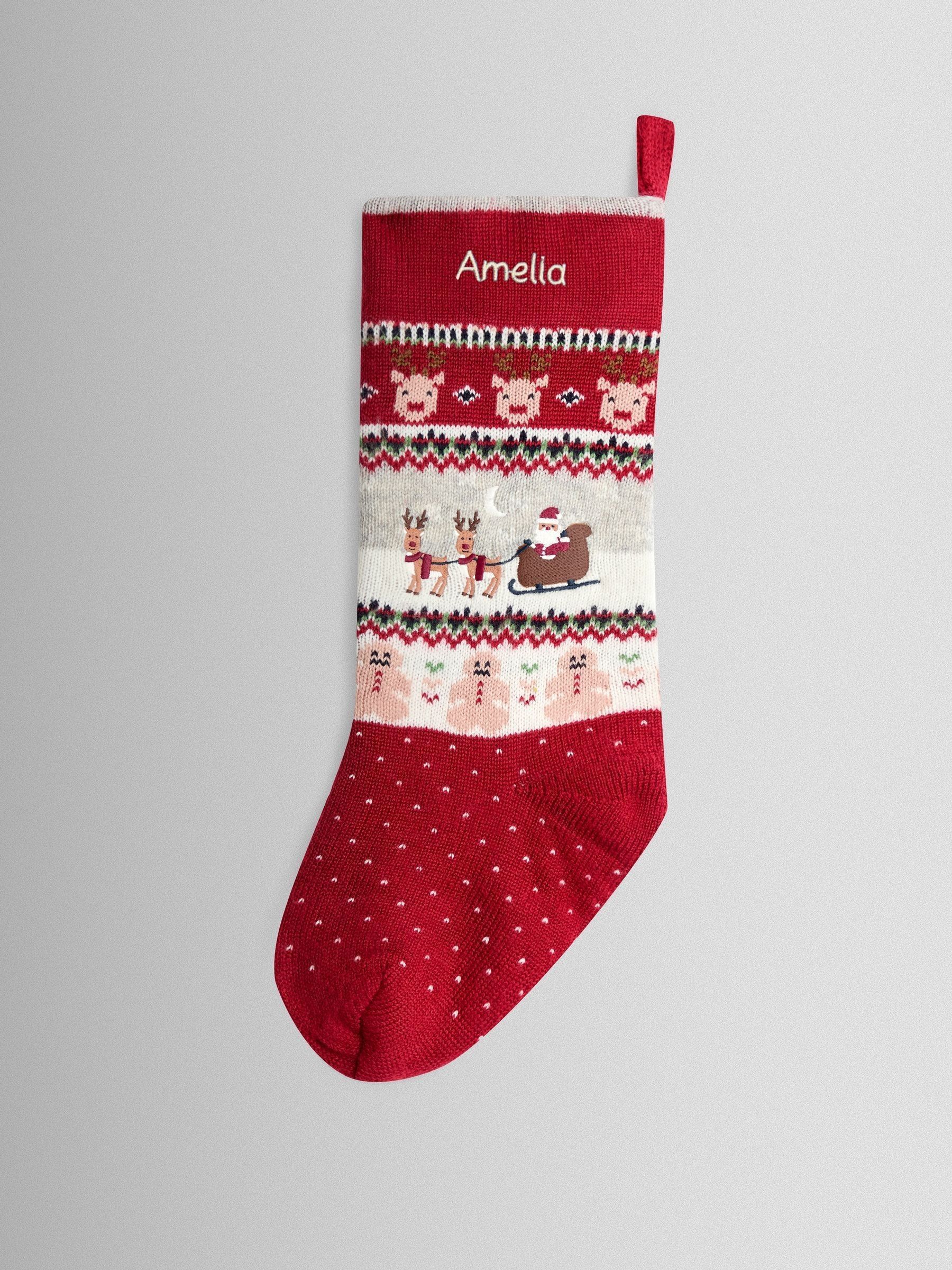 Personalised Christmas Scene Knitted Stocking (V04329) | £24