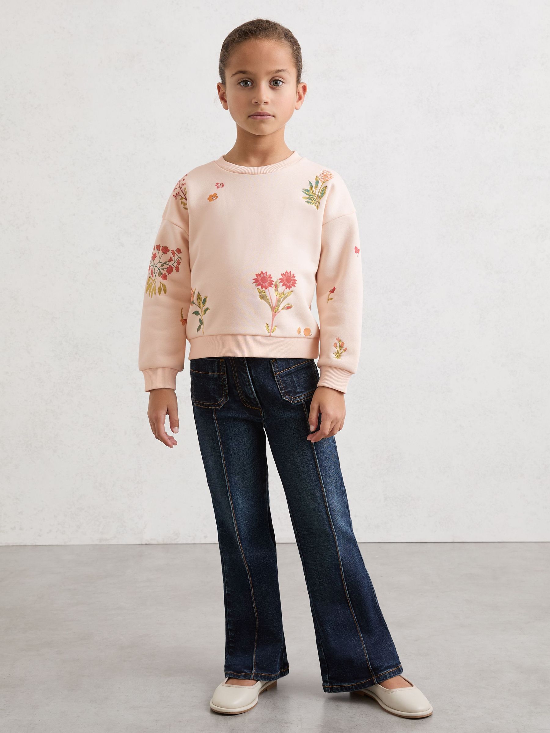 3-9 yrs Cotton-Blend Floral Sweatshirt in Ivory (V06368) | £32