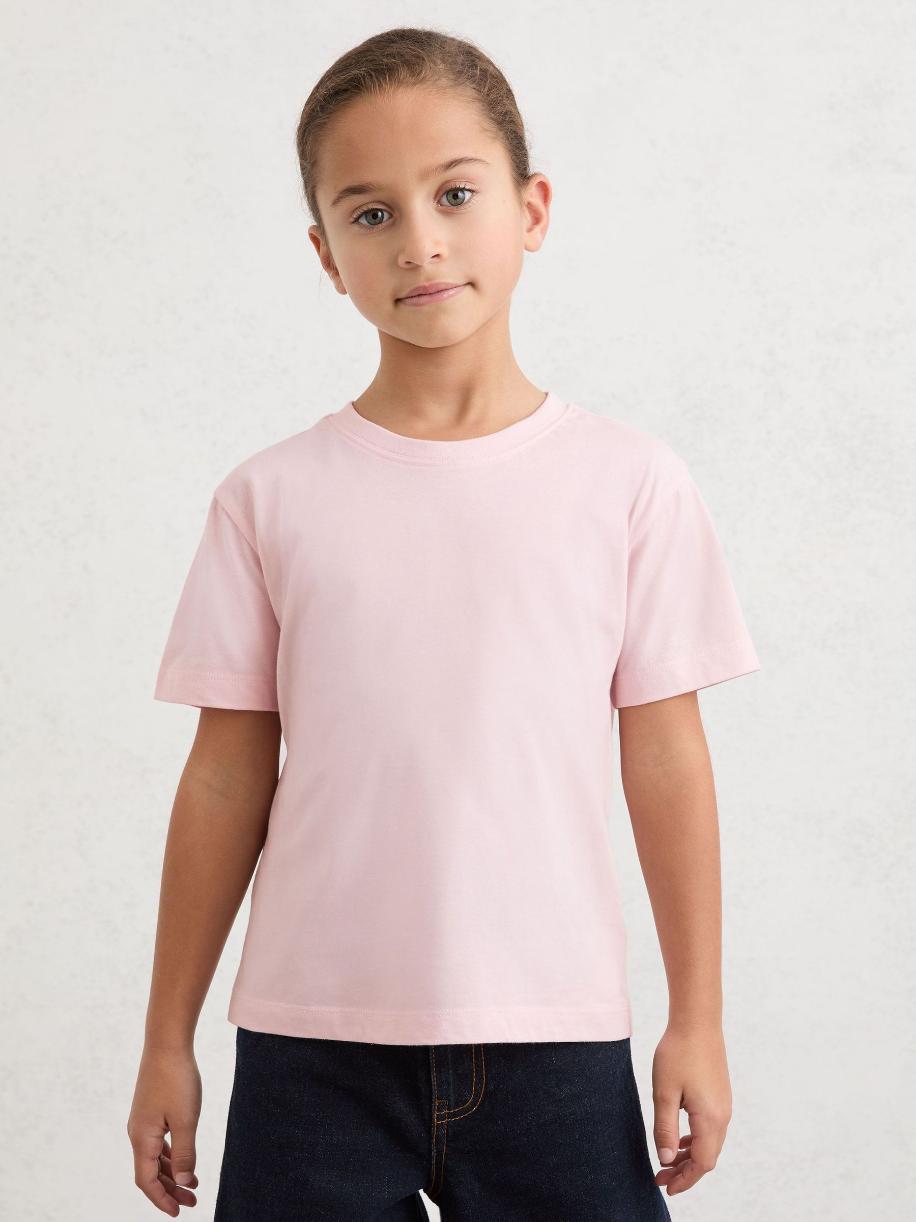 9-13 yrs Cotton Crew-Neck T-Shirt in Pale Pink (V06377) | £14