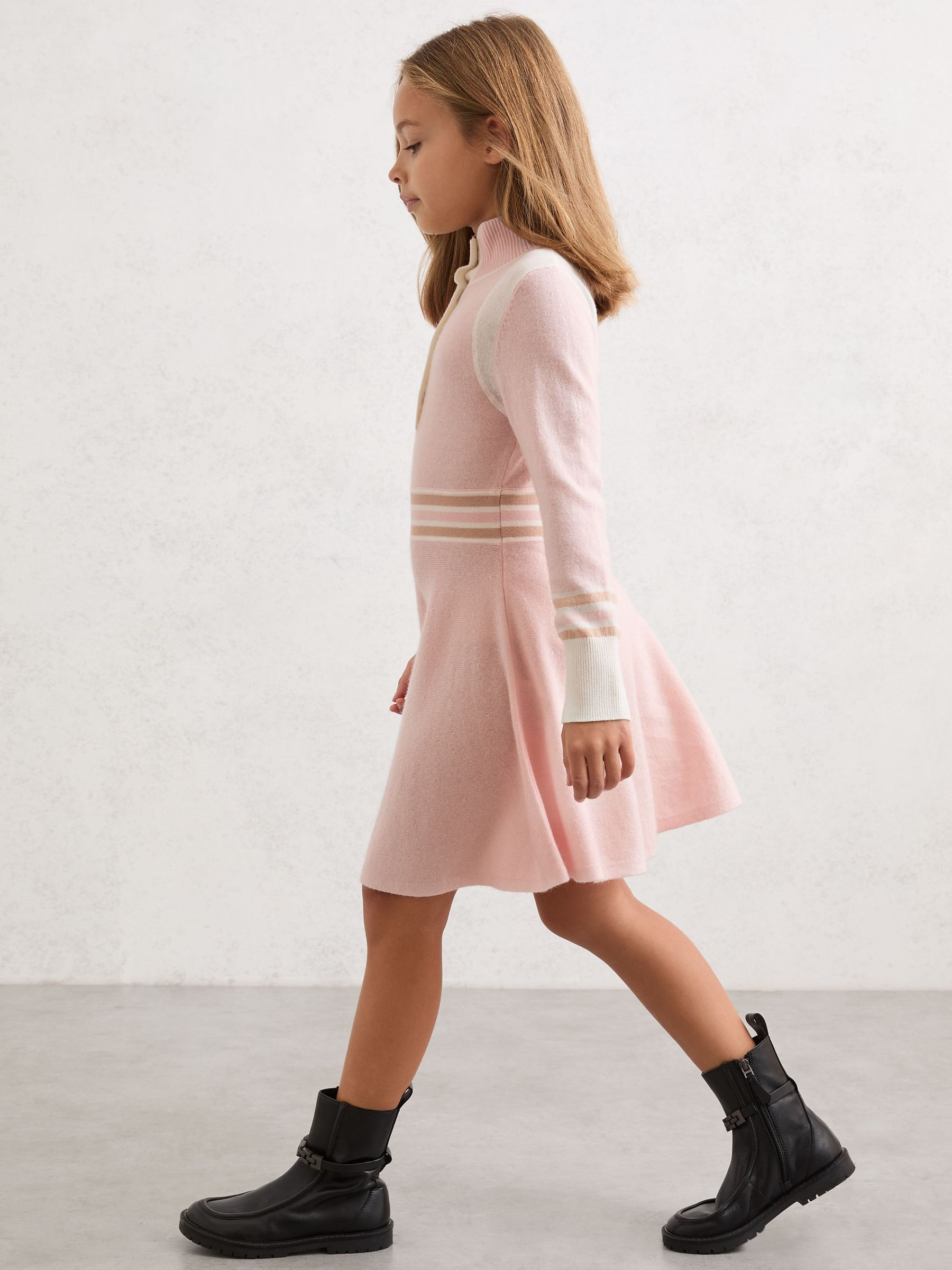 9-13 yrs Wool-Blend Funnel-Neck Knit Dress With Cashmere in Pink (V06378) | £76