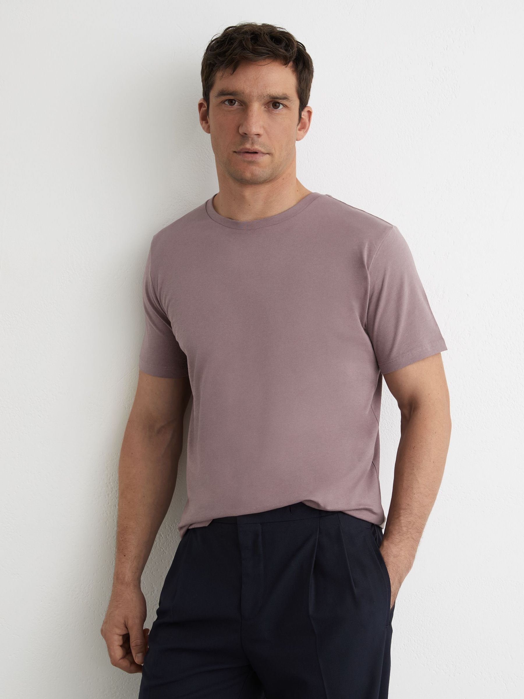 Cotton Crew Neck T-Shirt in Mauve (V06386) | £28