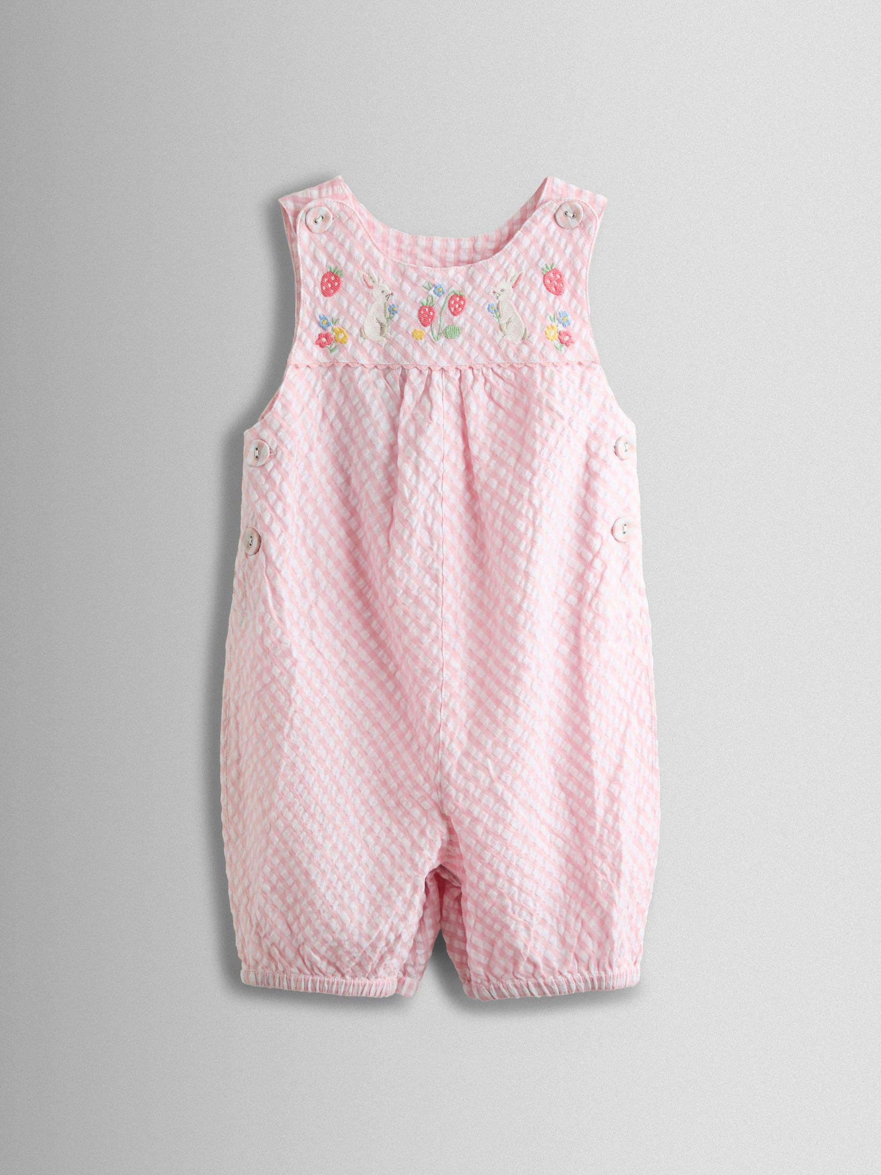Pink Bunny Embroidered Gingham Dungaree (V08980) | £25 - £26