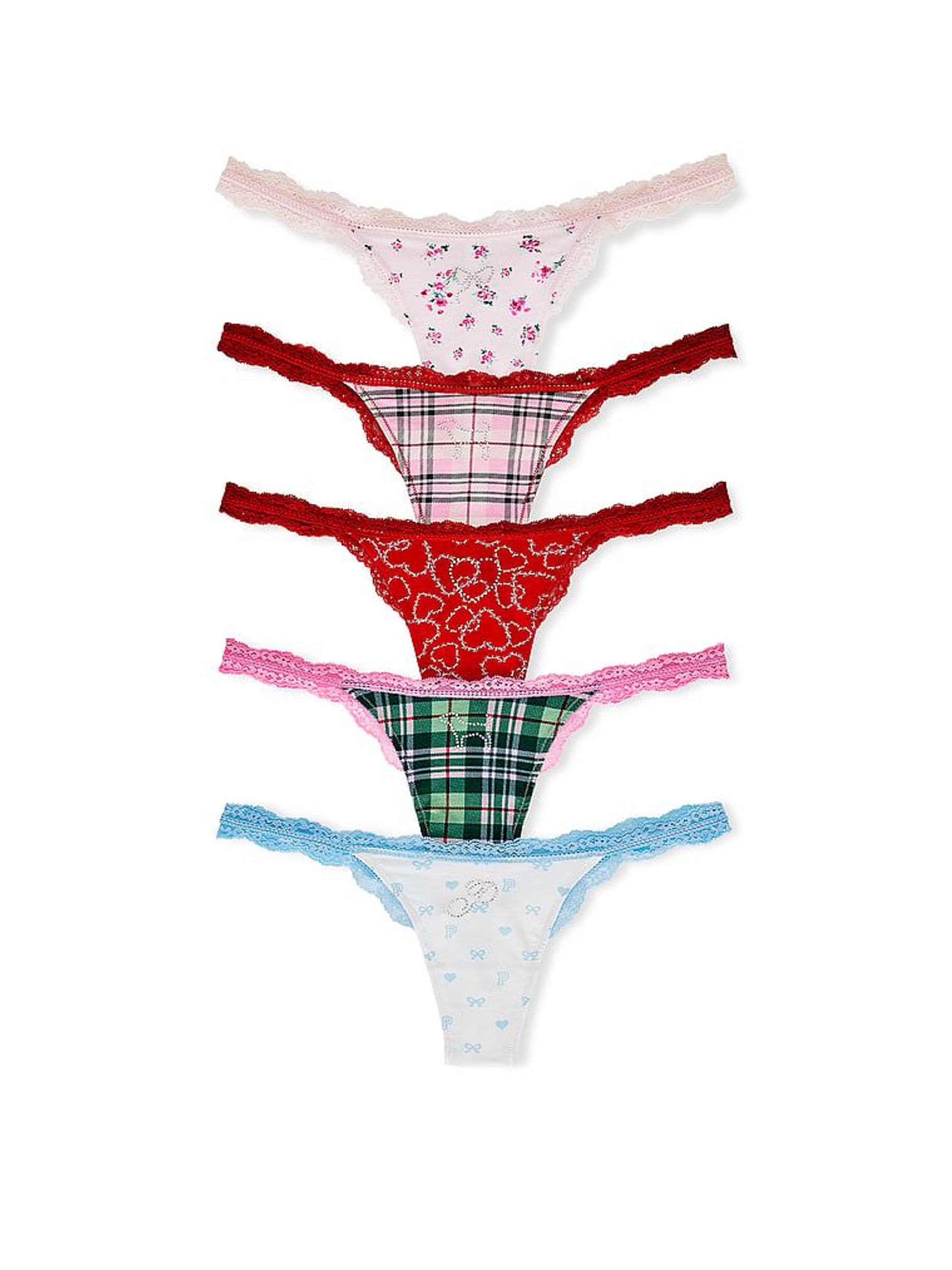 Pink/Red/Green/Blue Thong Knickers 5 Pack (V09329) | £46