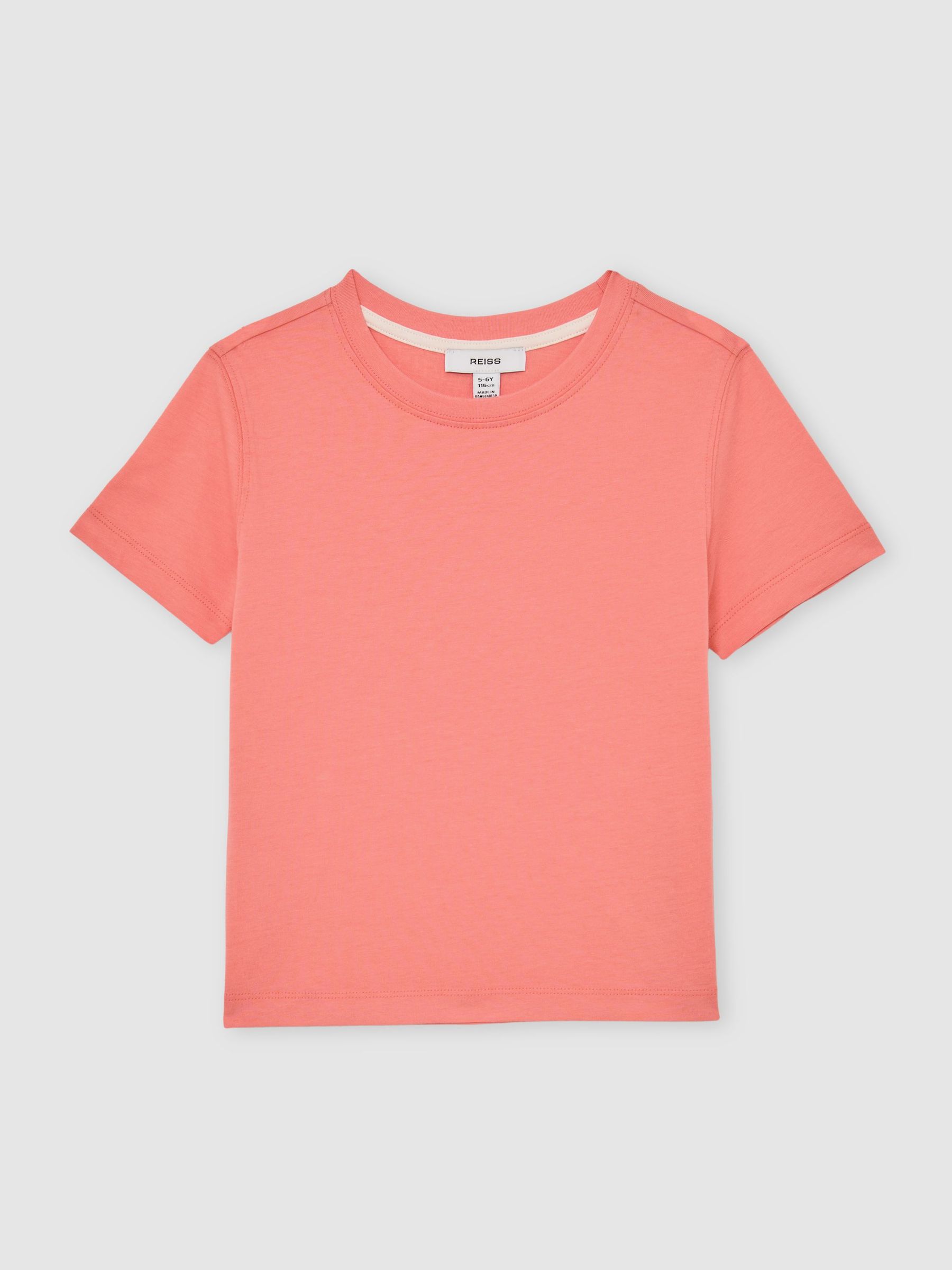 Cotton Crew-Neck T-Shirt in Peach (V09385) | £16