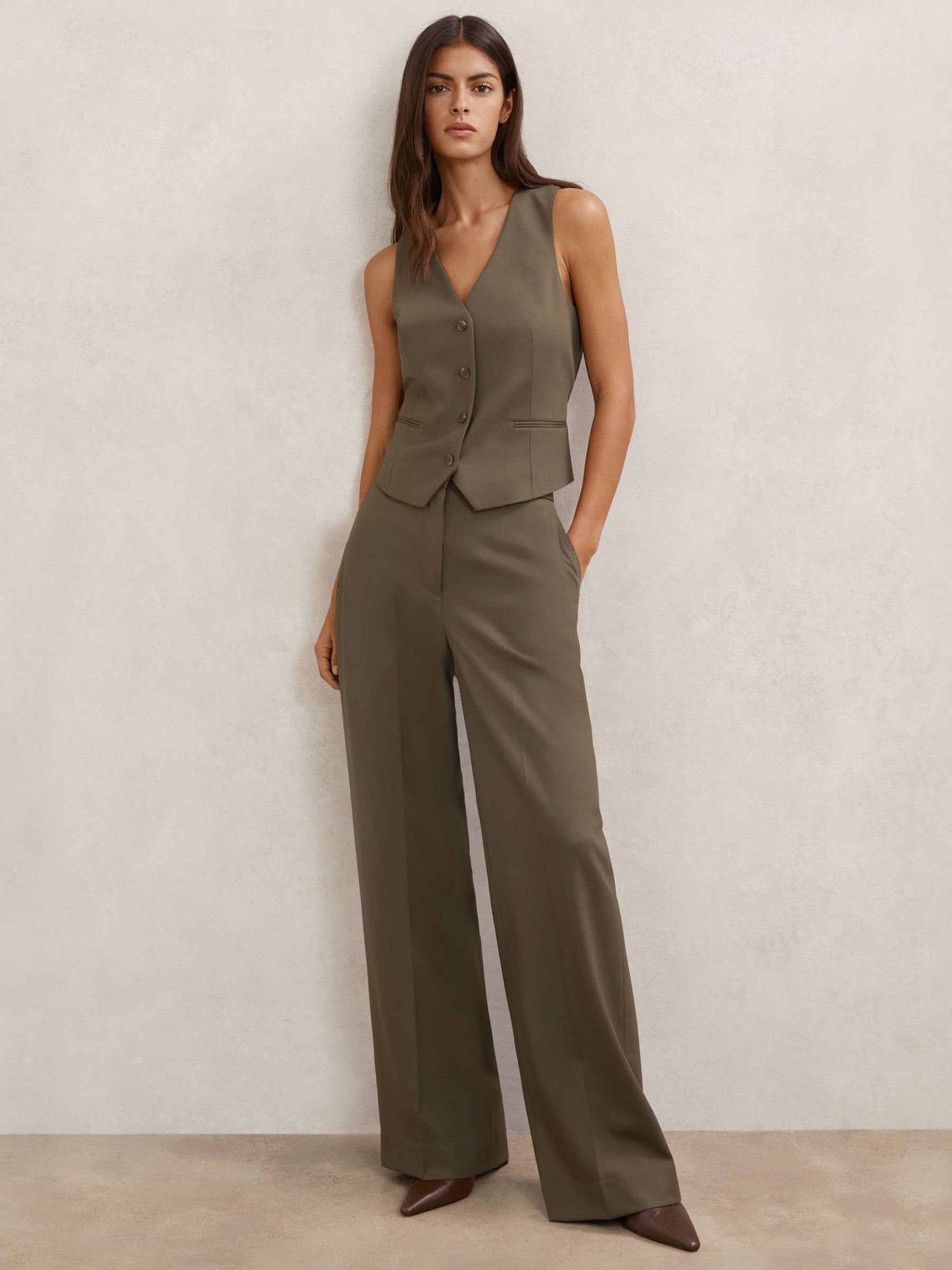 Petite Wool-Blend Wide-Leg Suit Trousers in Green (V09387) | £170