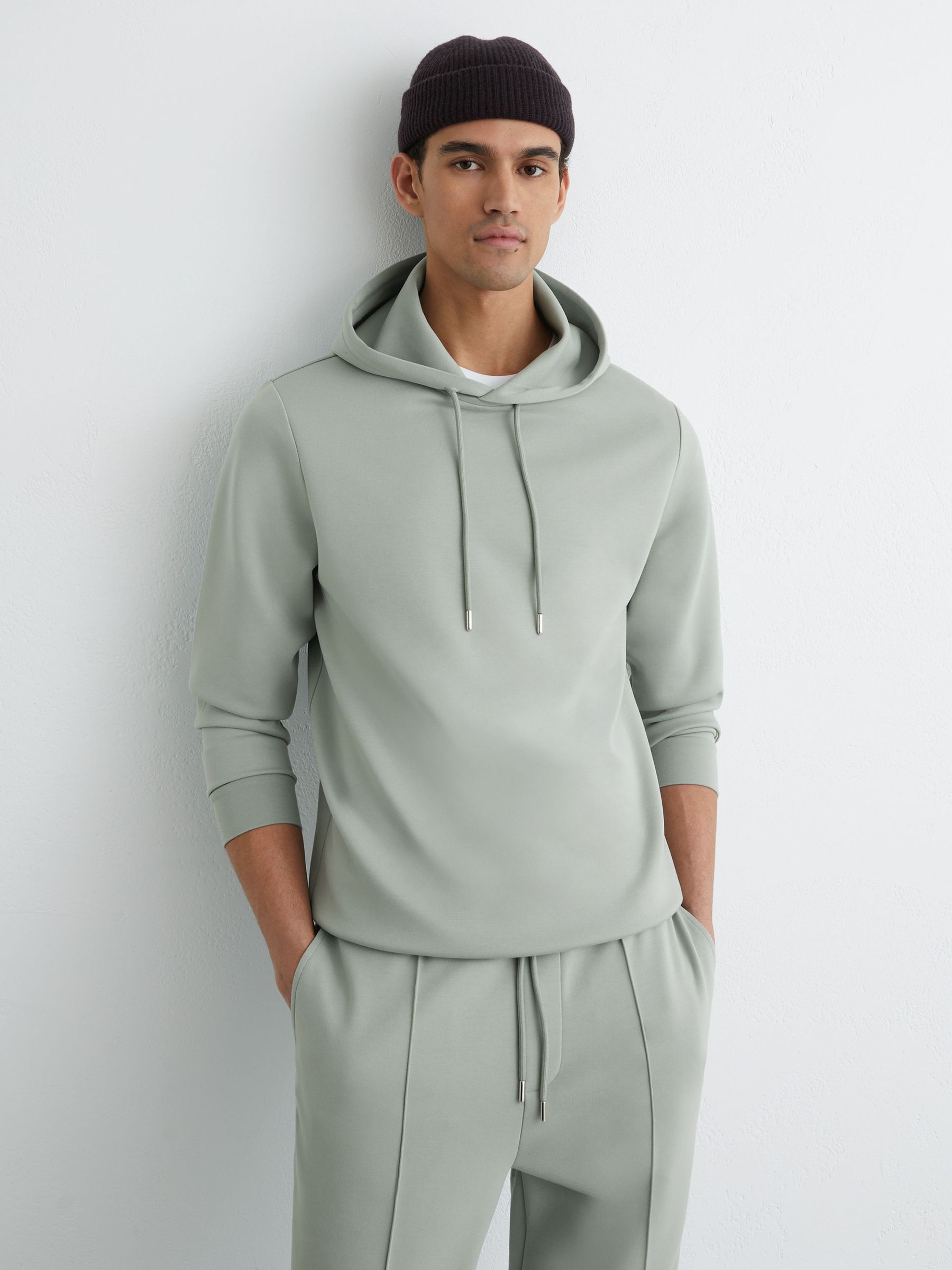 Premium Interlock Drawstring Hoodie in Mint Green (V09395) | £118