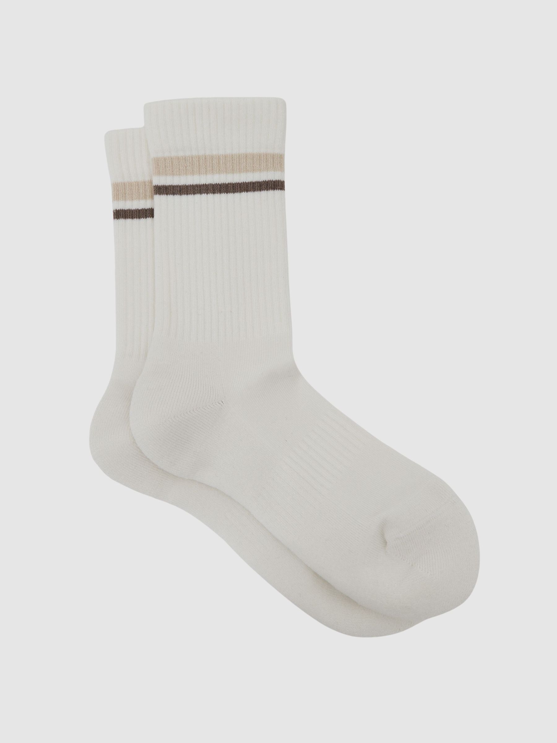 Cotton-Blend Double-Stripe Socks in Neutral (V14102) | £18