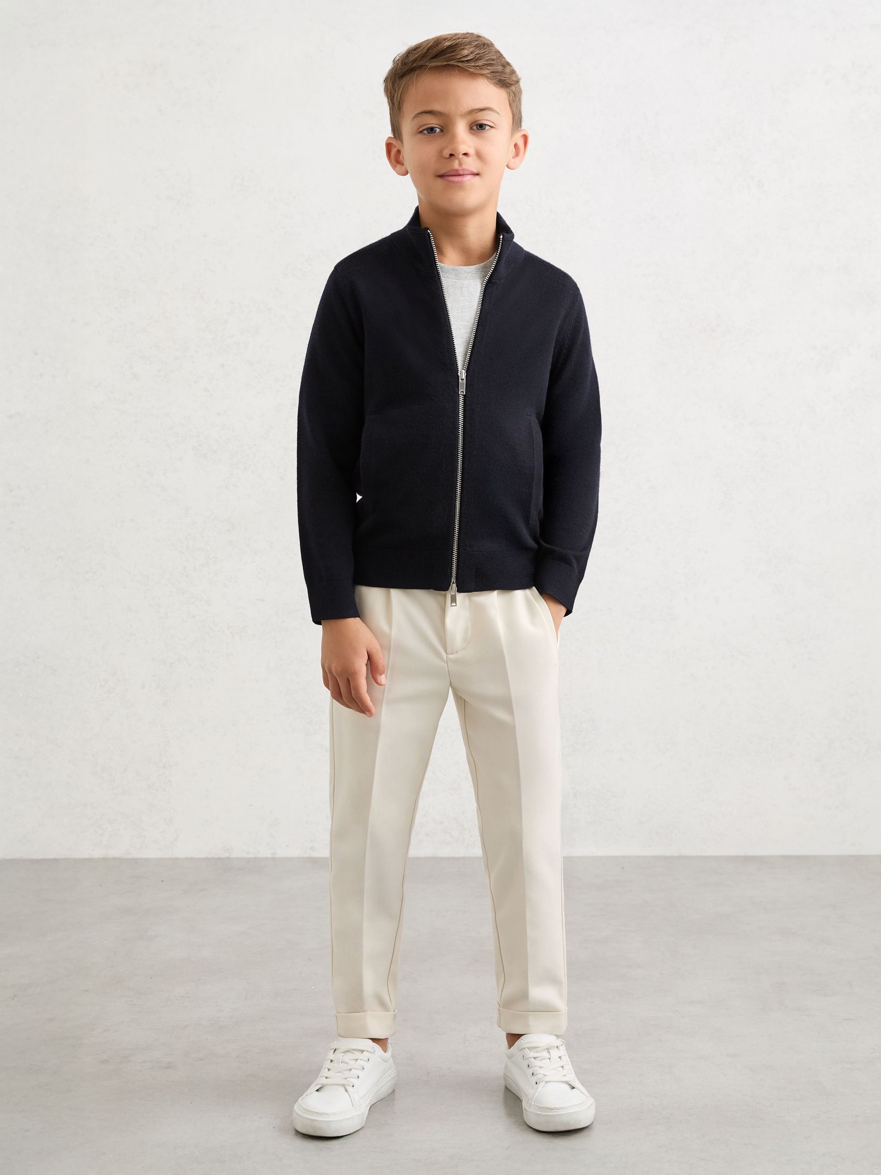 Merino Wool-Blend Zip-Through Cardigan in Navy (V15976) | £38