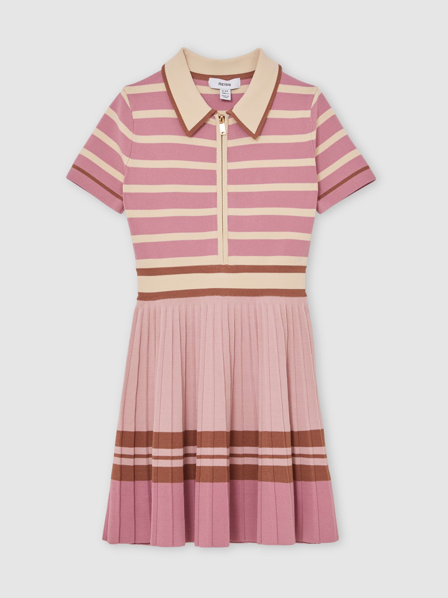 13-14 yrs Cotton Collared Stripe Knit Dress in Pink (V15991) | £86