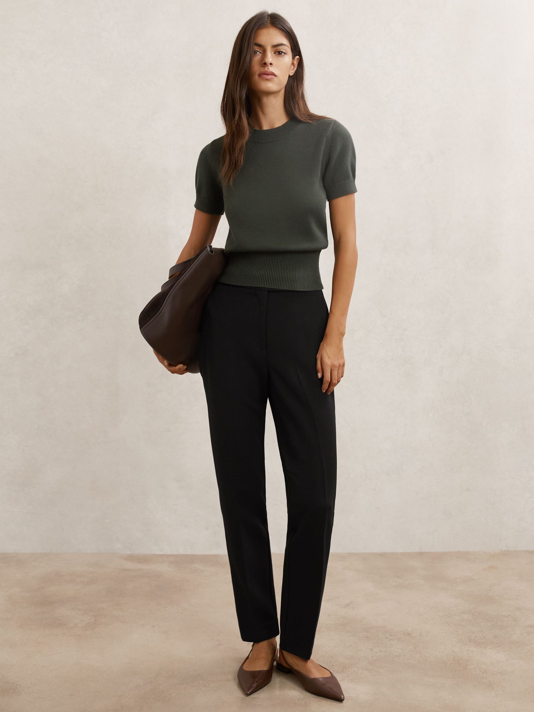 Tapered Button-Detail Trousers in Black (V16011) | £110