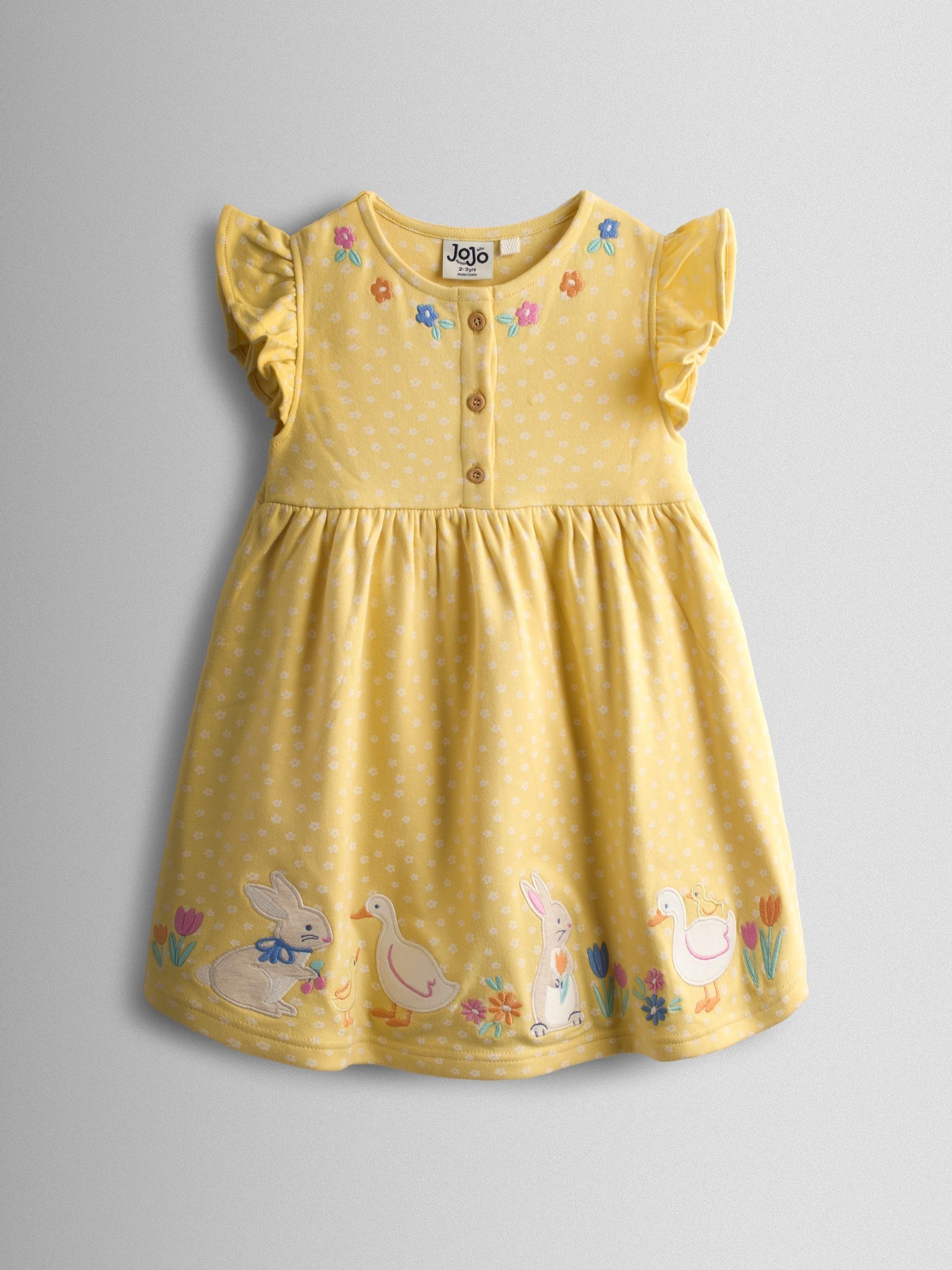 Mid Yellow Bunny And Duck Appliqué Button Front Dress (V17167) | £22 - £25