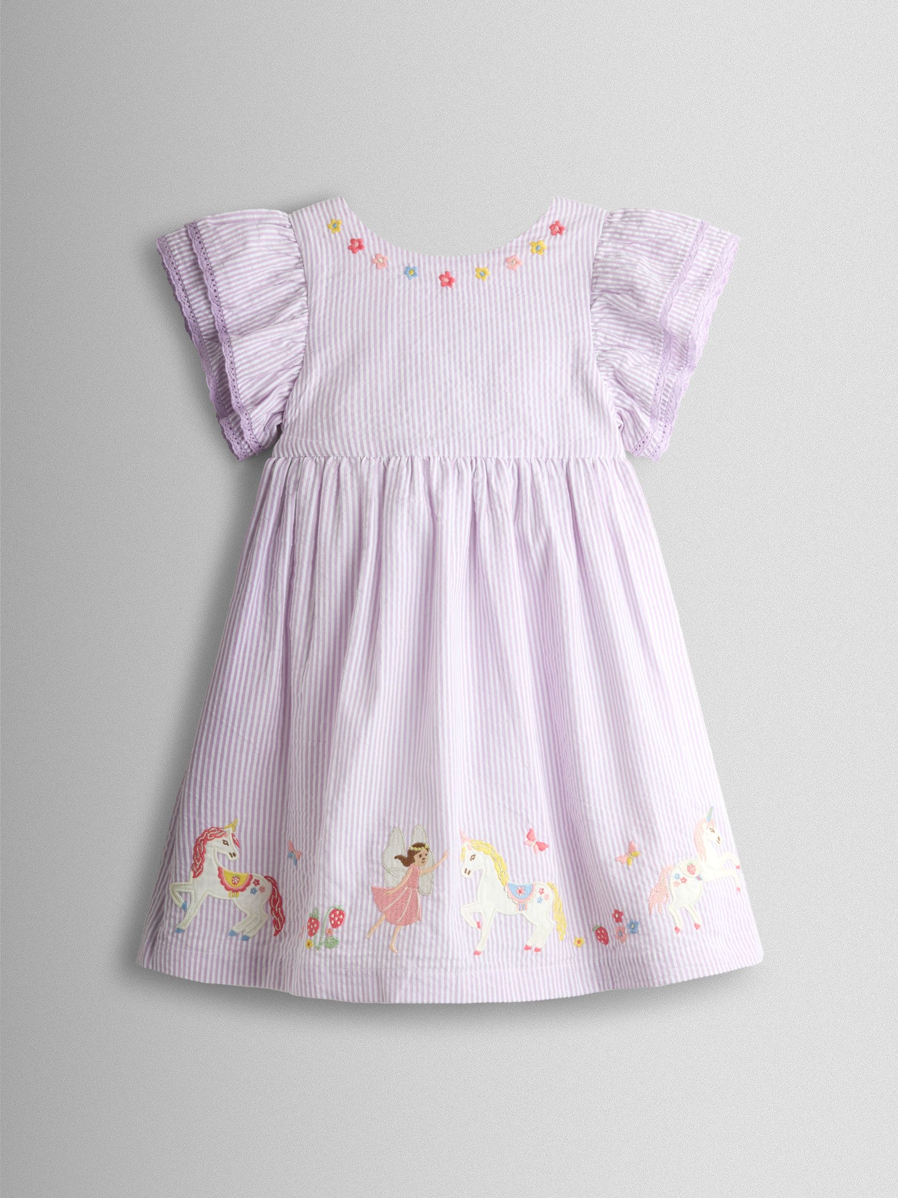 Lilac Unicorn Appliqué Frill Sleeve Dress (V17509) | £25 - £28