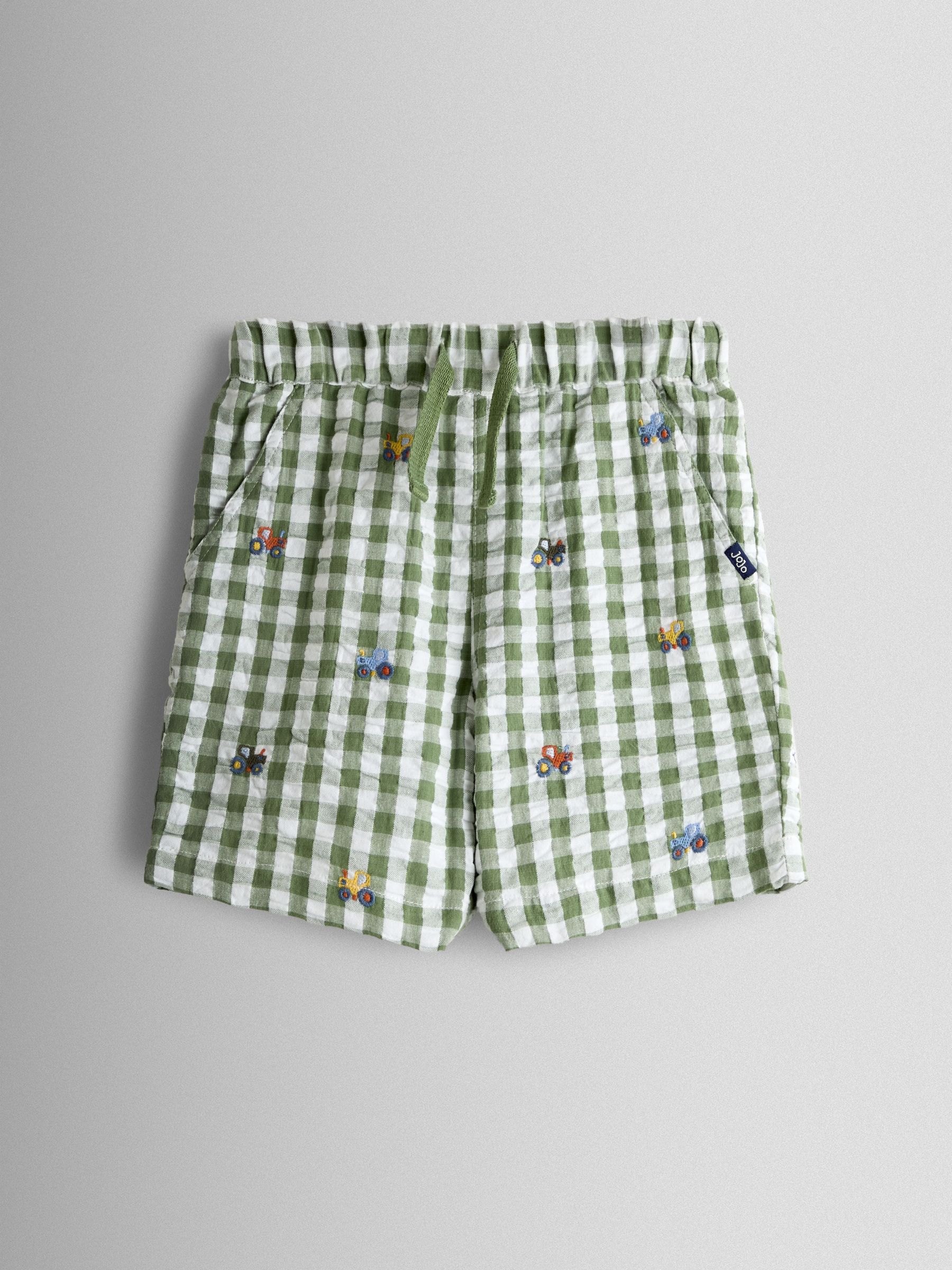 Green Tractor Embroidered Gingham Shorts (V18564) | £18 - £21