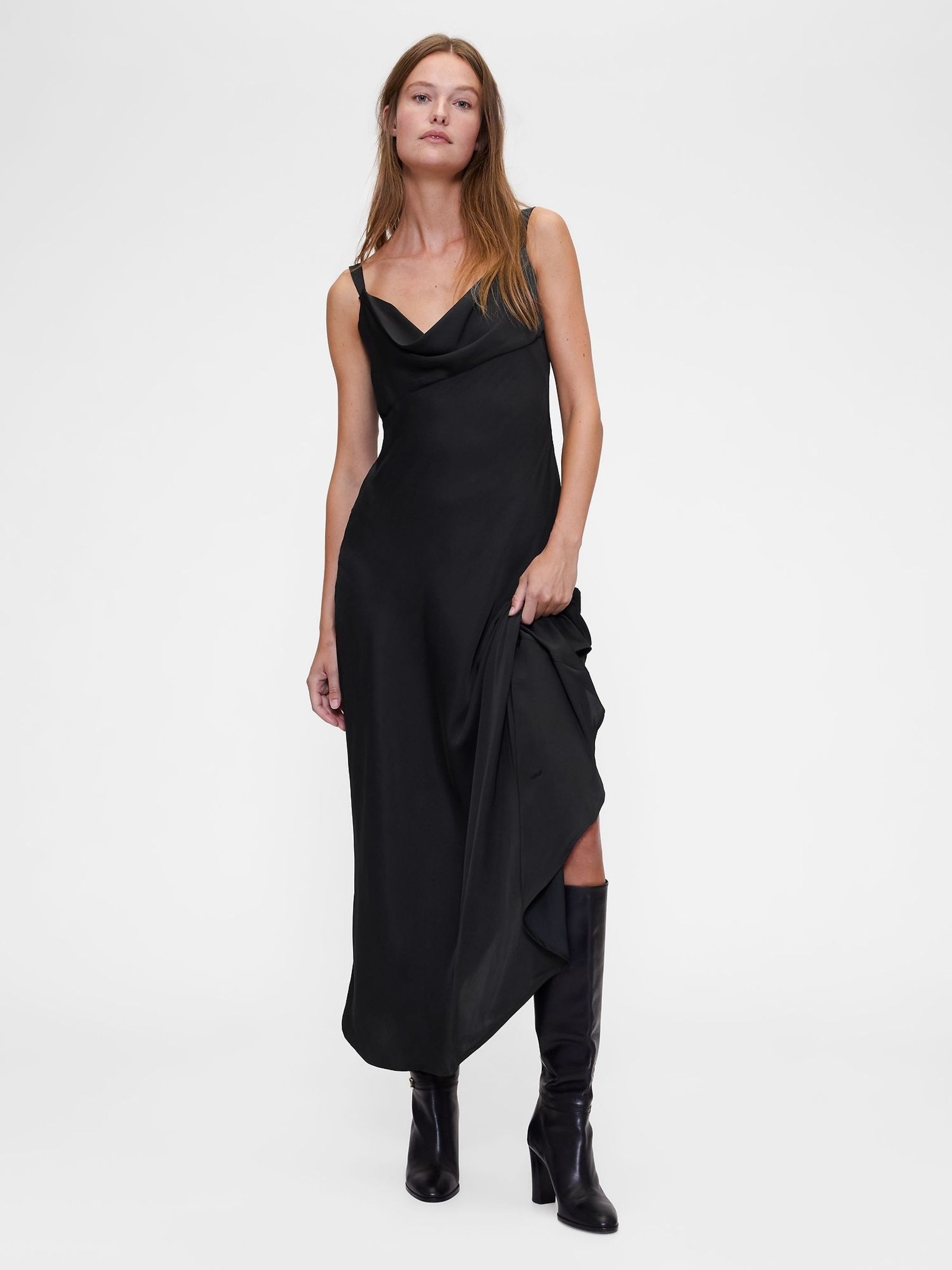 Black Satin Slip Maxi Dress (V18632) | £125