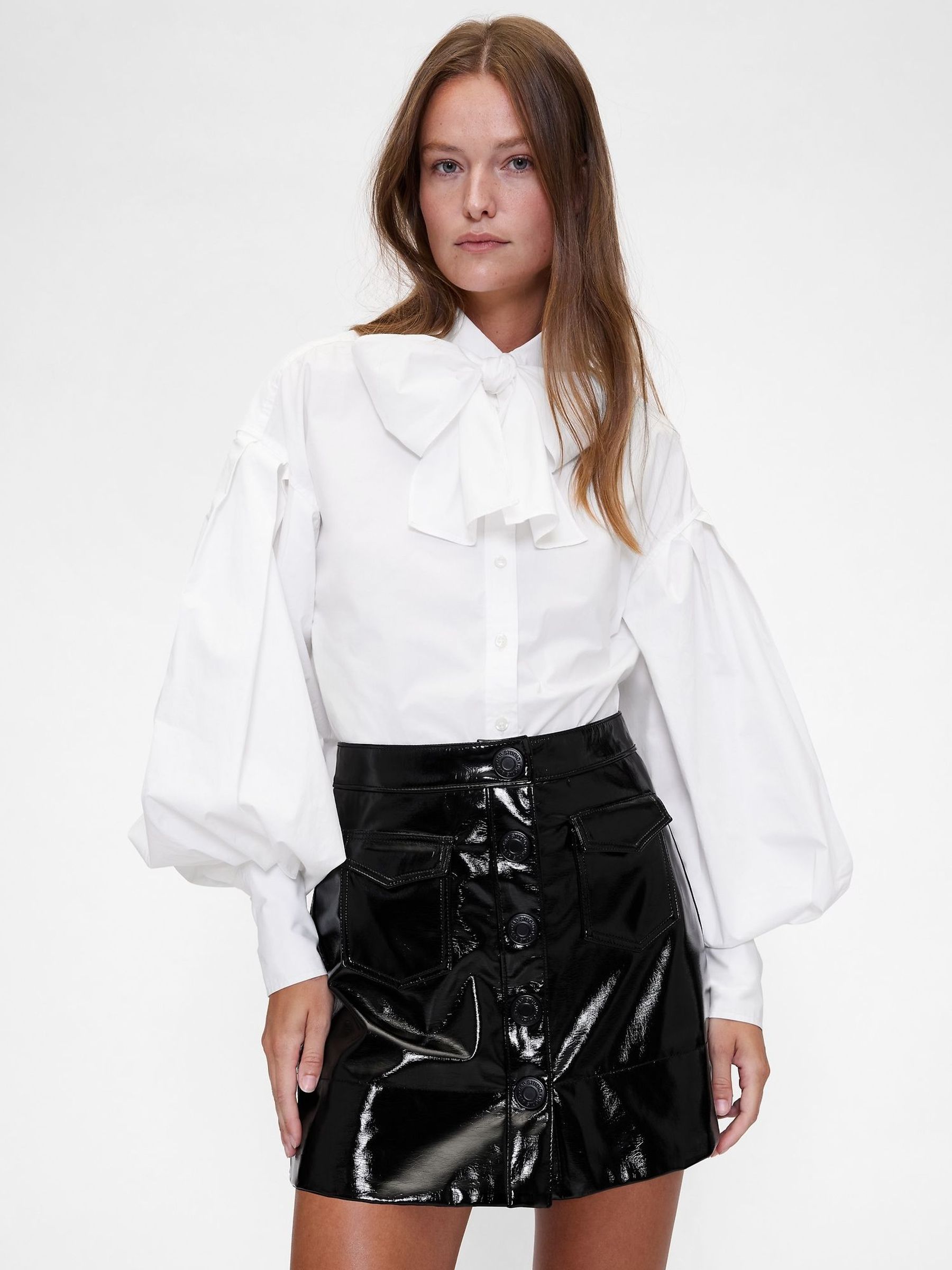 White Poplin Bow Shirt (V18634) | £100