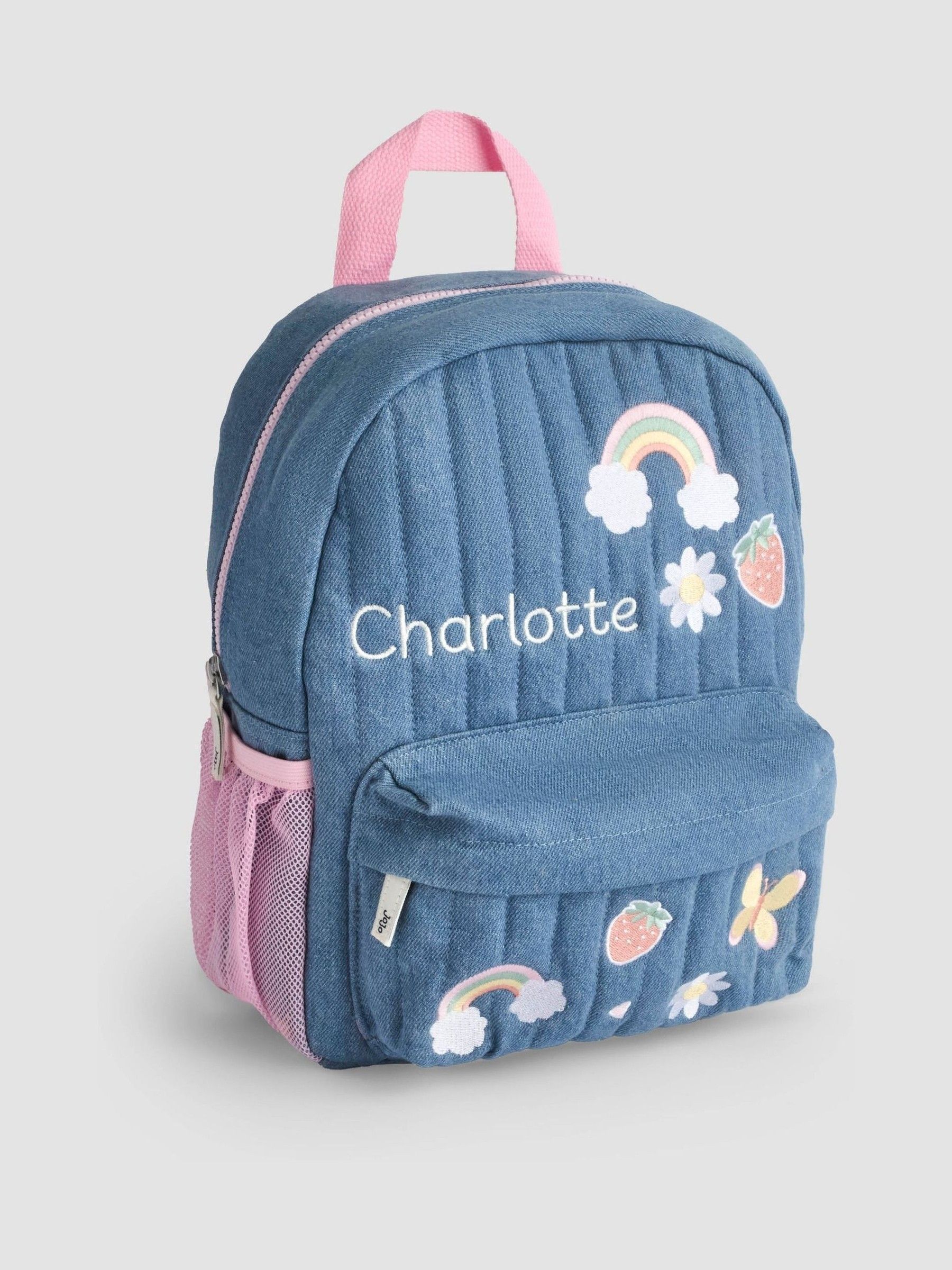 Quilted Denim Embroidered Personalised Medium Backpack (V19118) | £34