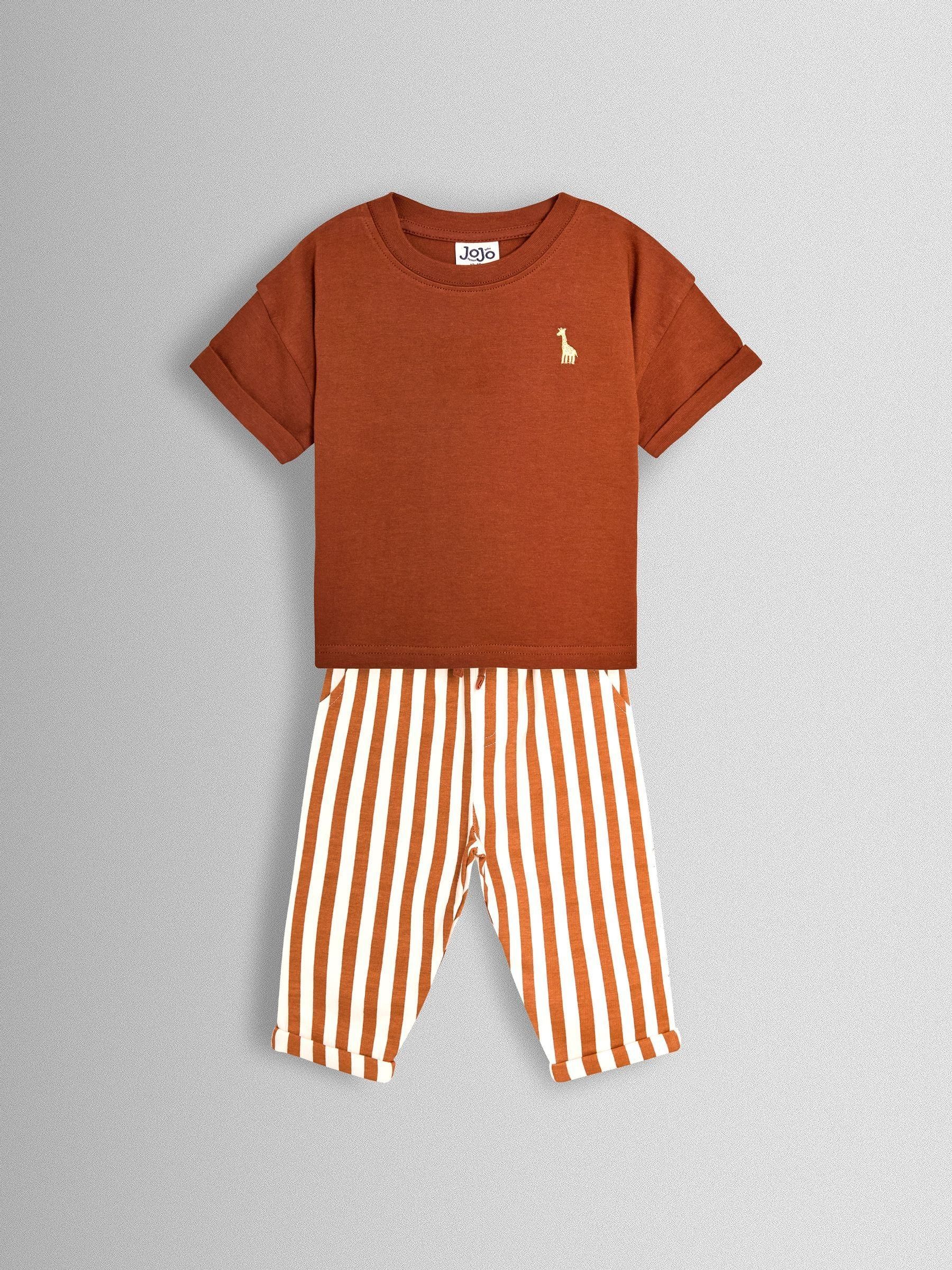 Mid Brown 2-Piece T-Shirt & Stripe Joggers Set (V20154) | £21 - £23