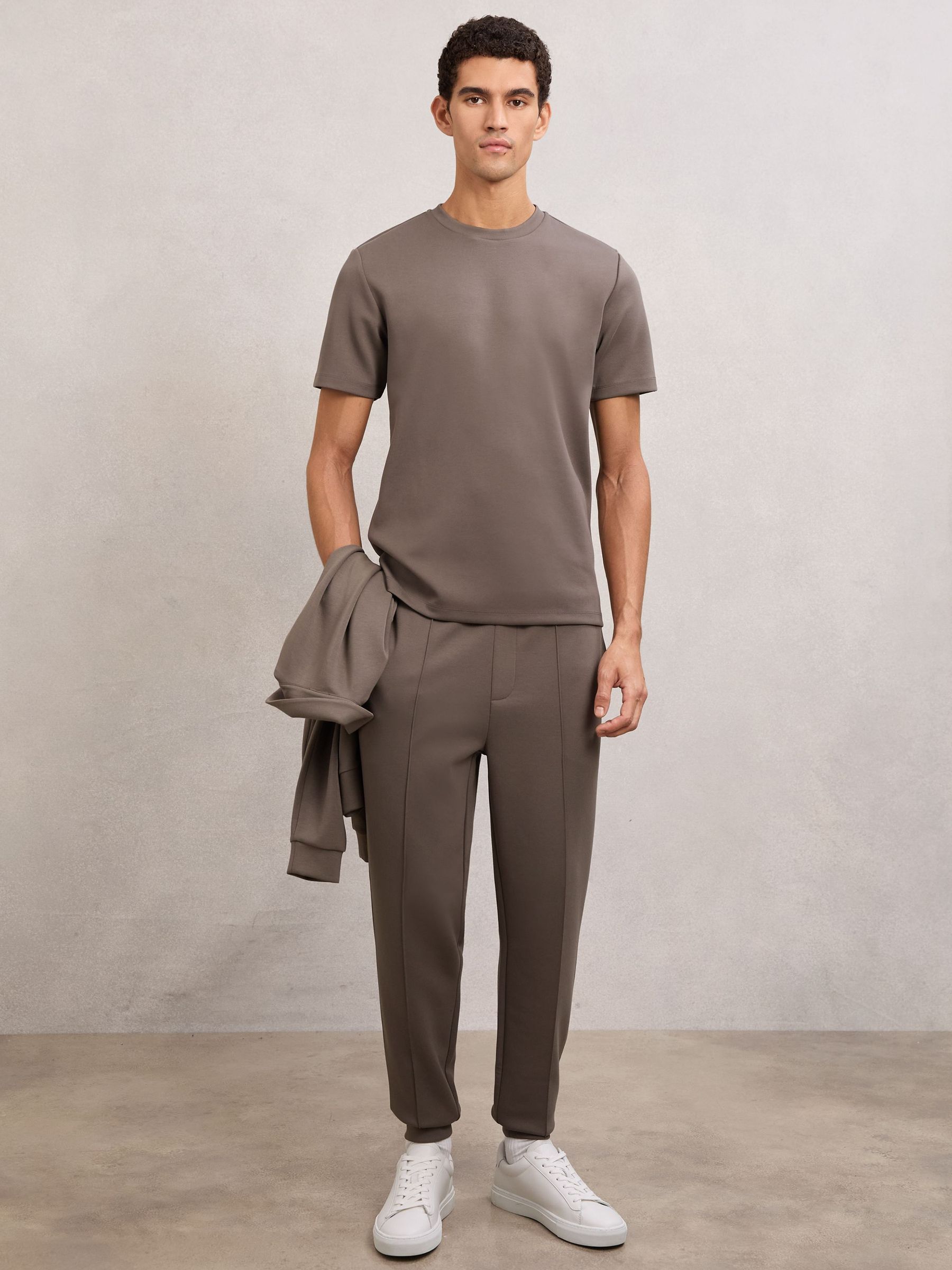 Premium Interlock Crew-Neck T-Shirt in Light Brown (V20306) | £68