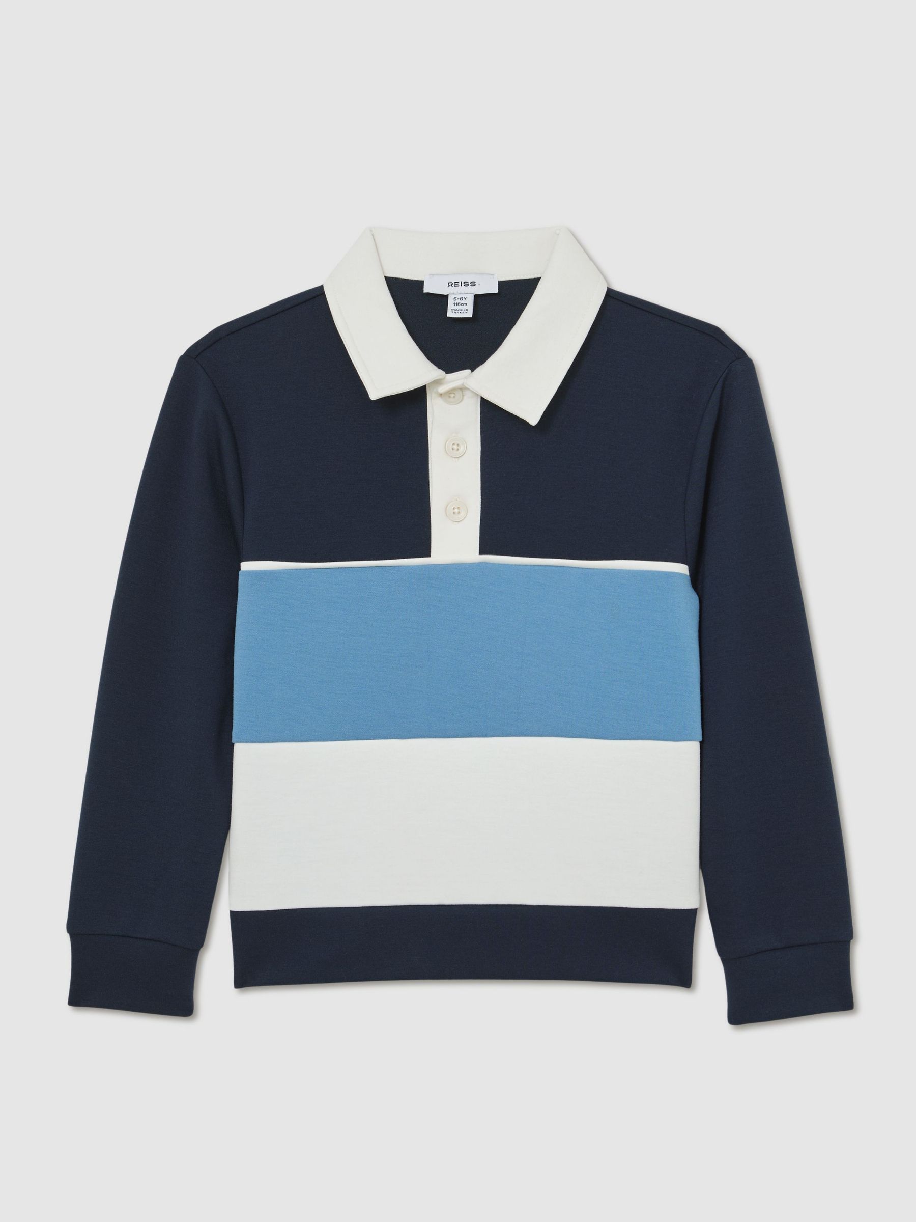 13-14 yrs Colour-Block Long-Sleeve Polo Shirt in Navy (V20319) | £43