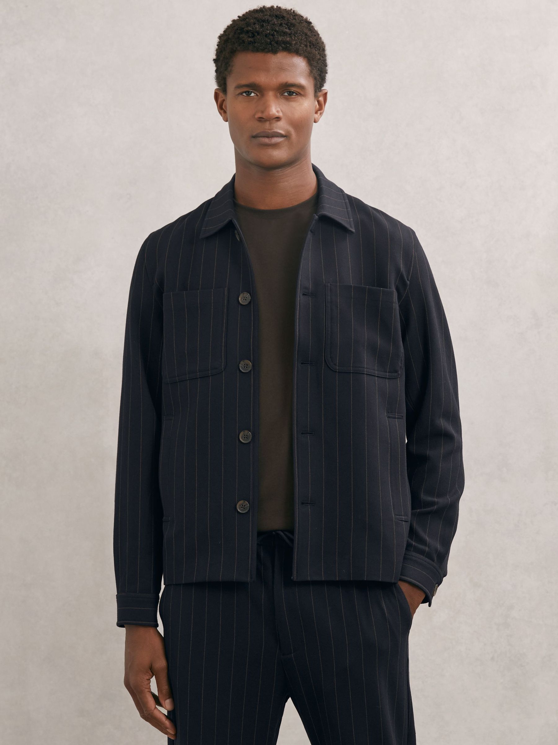 Les Deux Pinstripe Hybrid Jacket in Dark Navy (V20333) | £199
