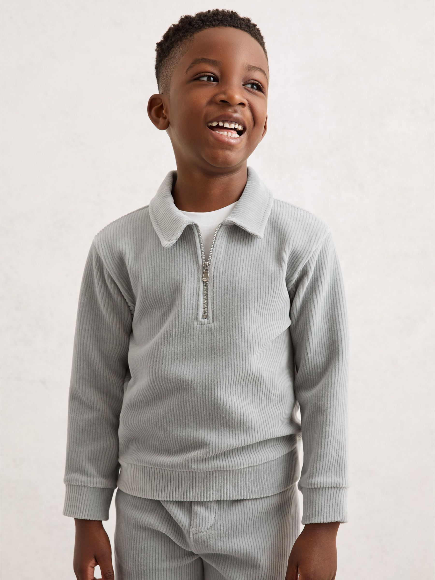 3-9 yrs Corduroy Half-Zip Polo Shirt in Soft Grey (V20365) | £38