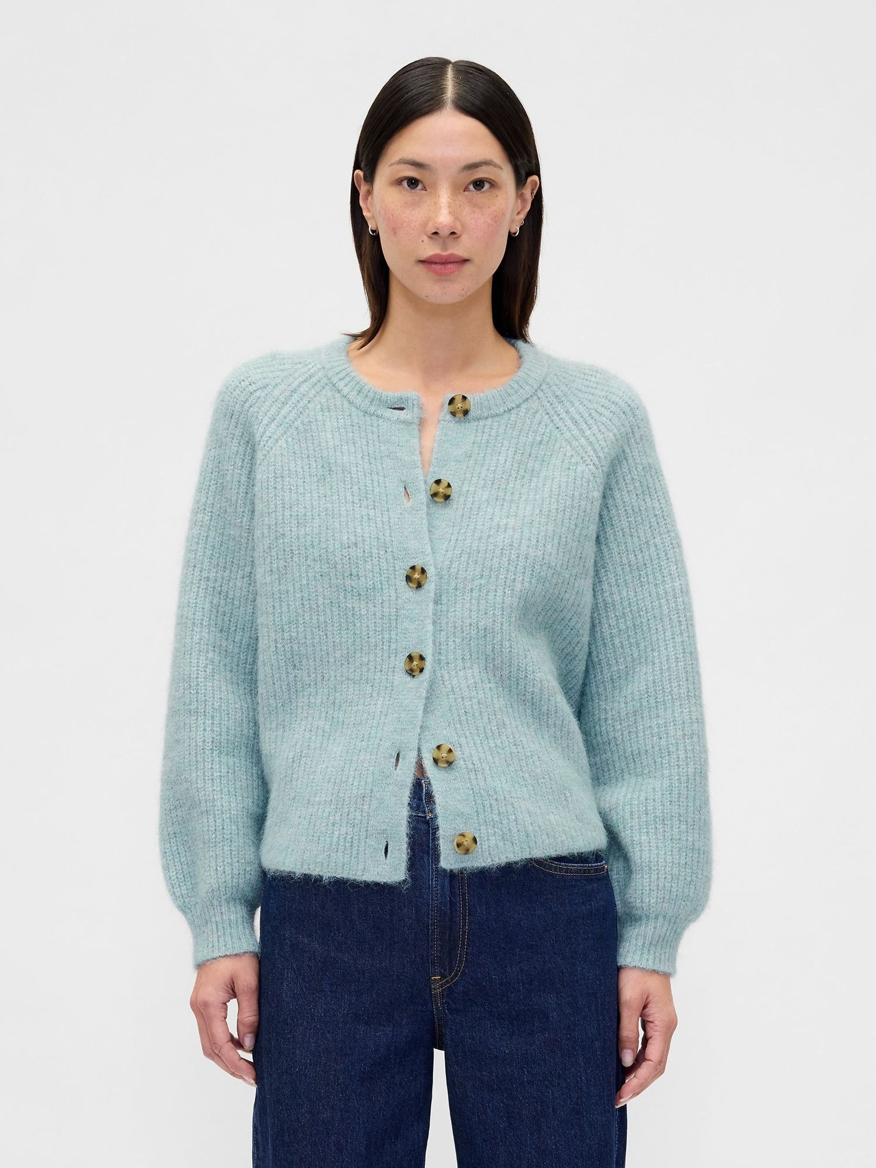 Blue Fuzzy Shaker Stitch Cardigan (V20539) | £60
