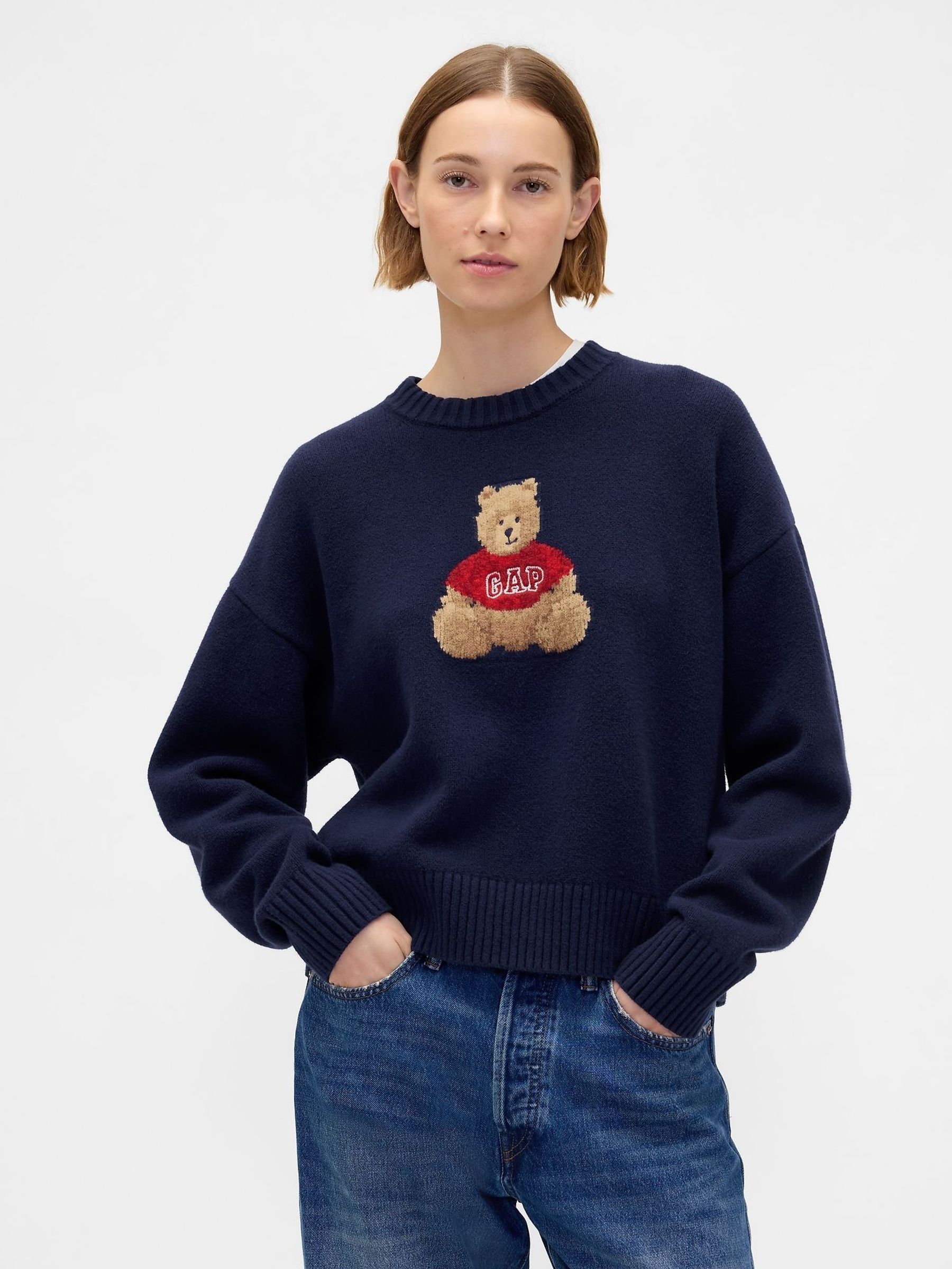 Navy Blue CashSoft Brannan Bear Logo Jumper (V20540) | £50