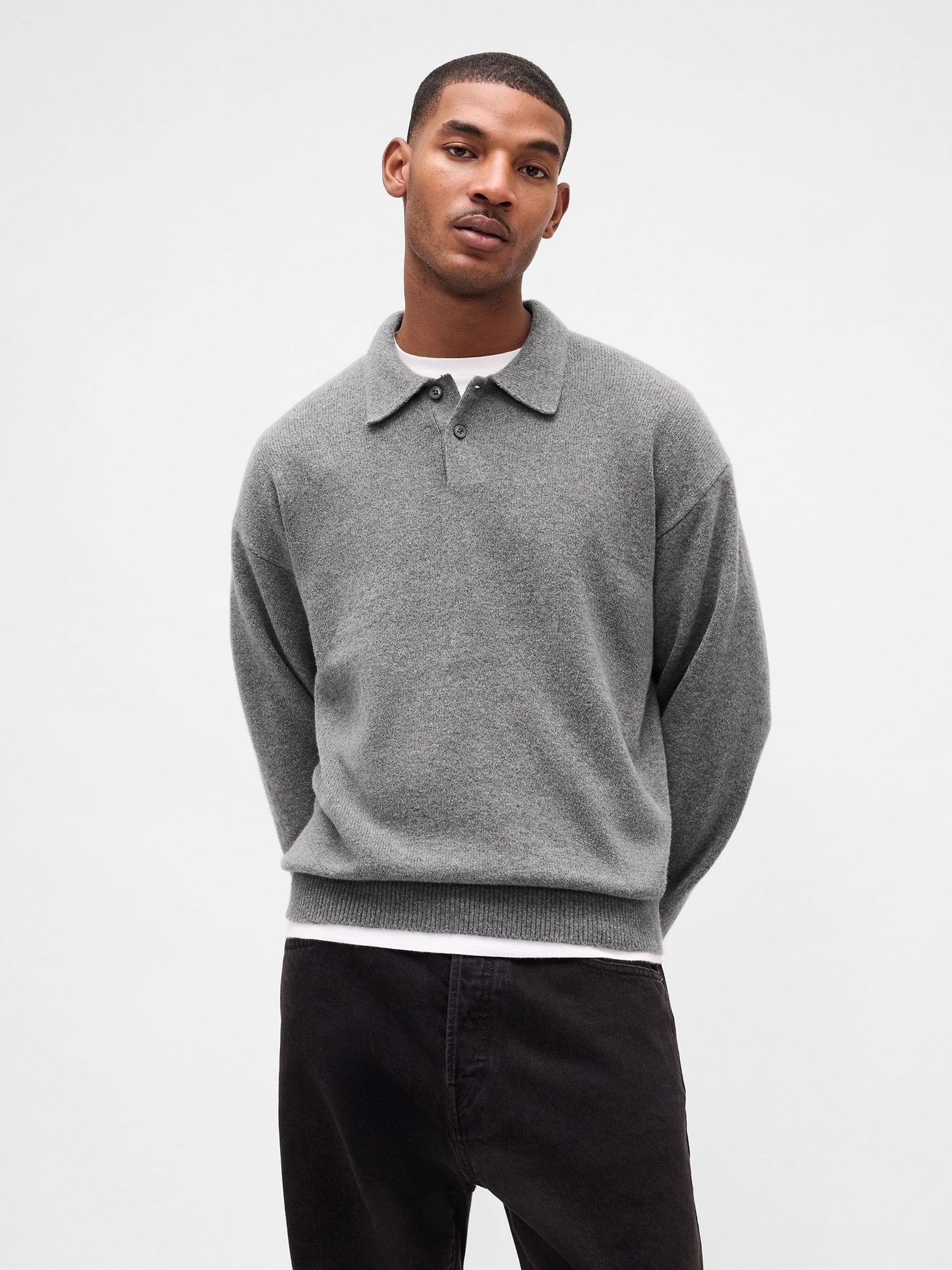 Grey CashSoft Relaxed Polo Sweatshirt (V20548) | £50