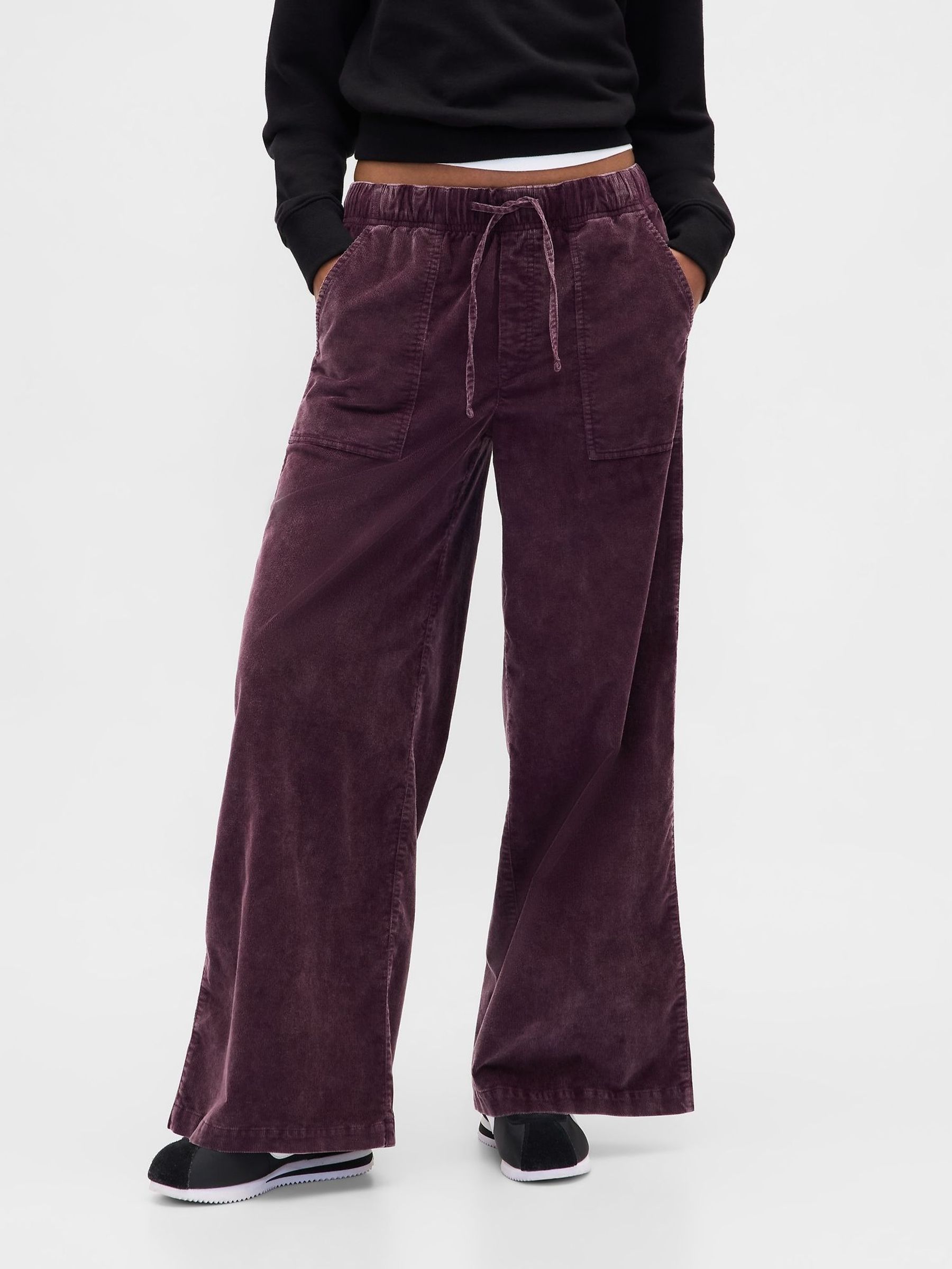 Purple Mid Waisted Corduroy Baggy Trousers (V20556) | £60