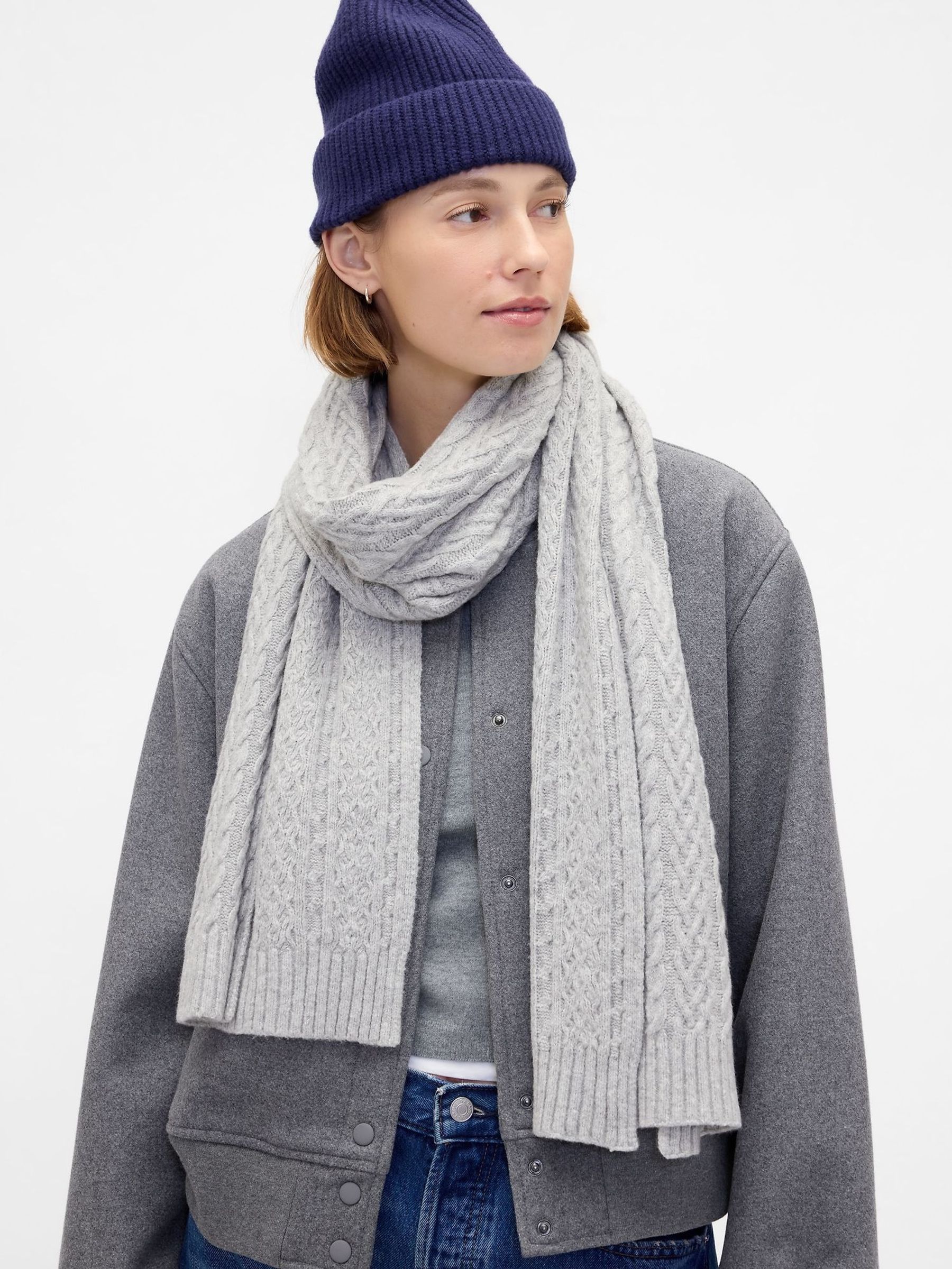 Grey CashSoft Cable Knit Scarf (V20565) | £30