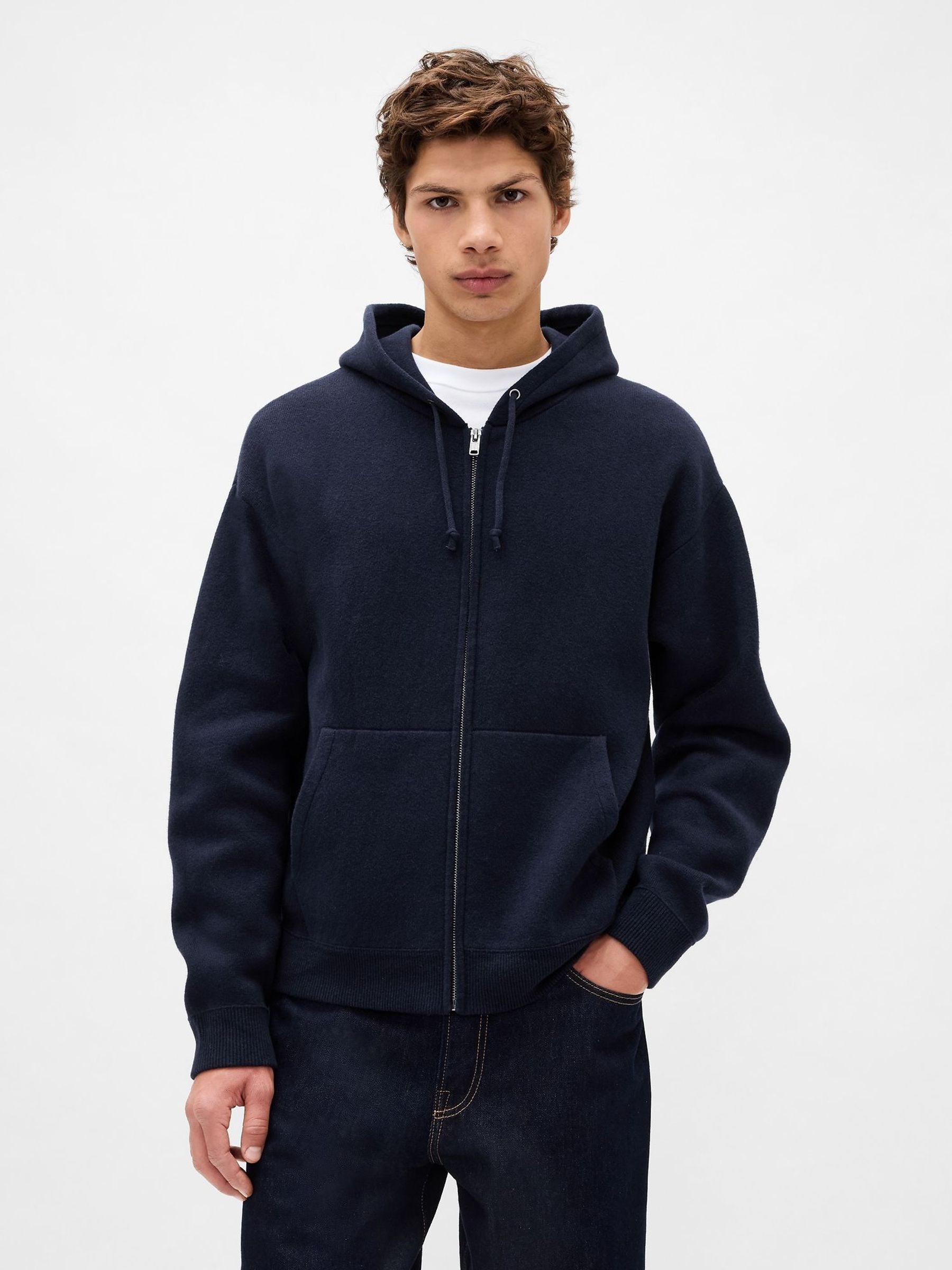Navy Blue Heavyweight CashSoft Zip Jumper Hoodie (V20567) | £95