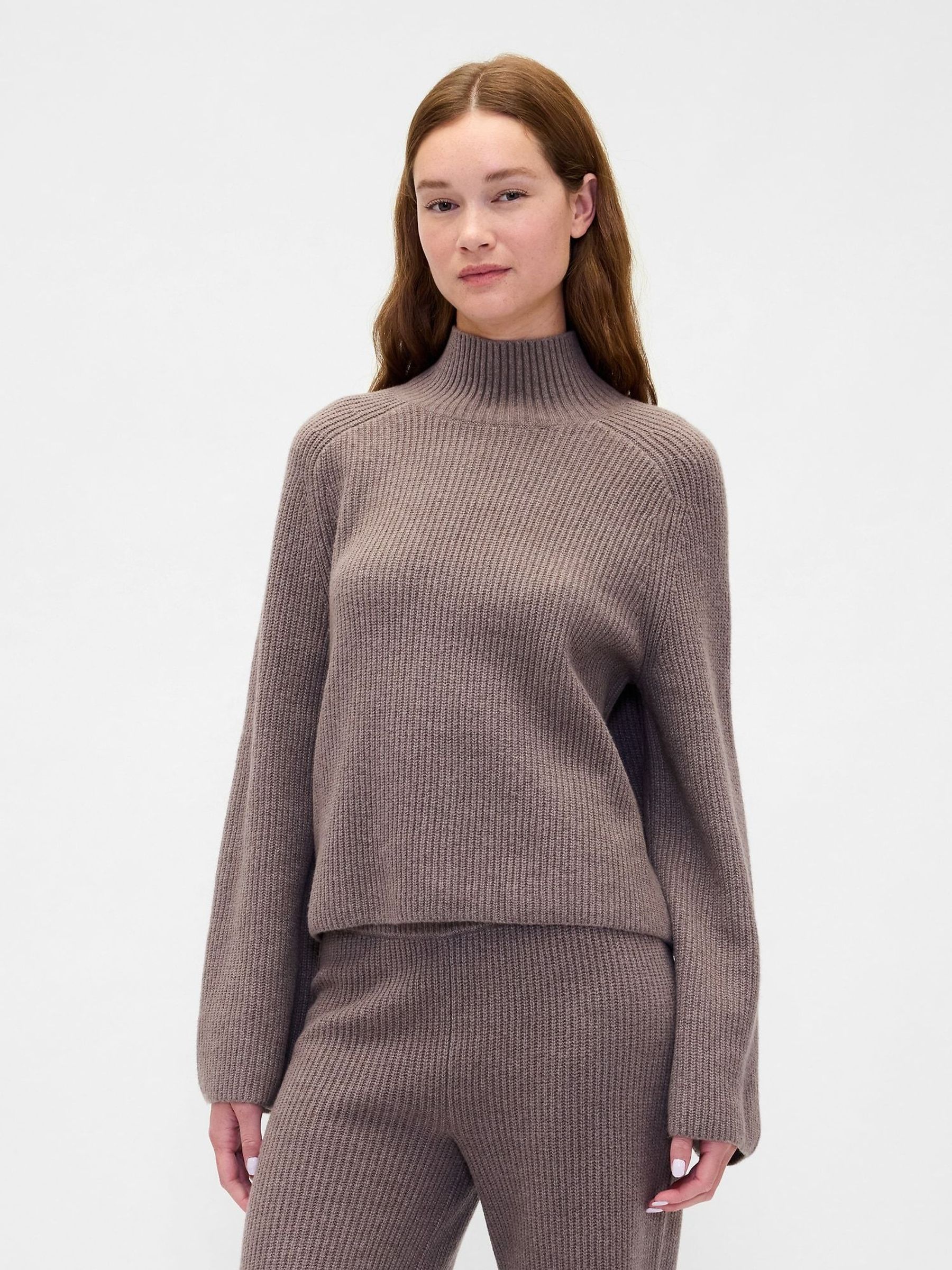 Brown CashSoft Shaker-Stitch Turtle Neck Jumper (V20586) | £45