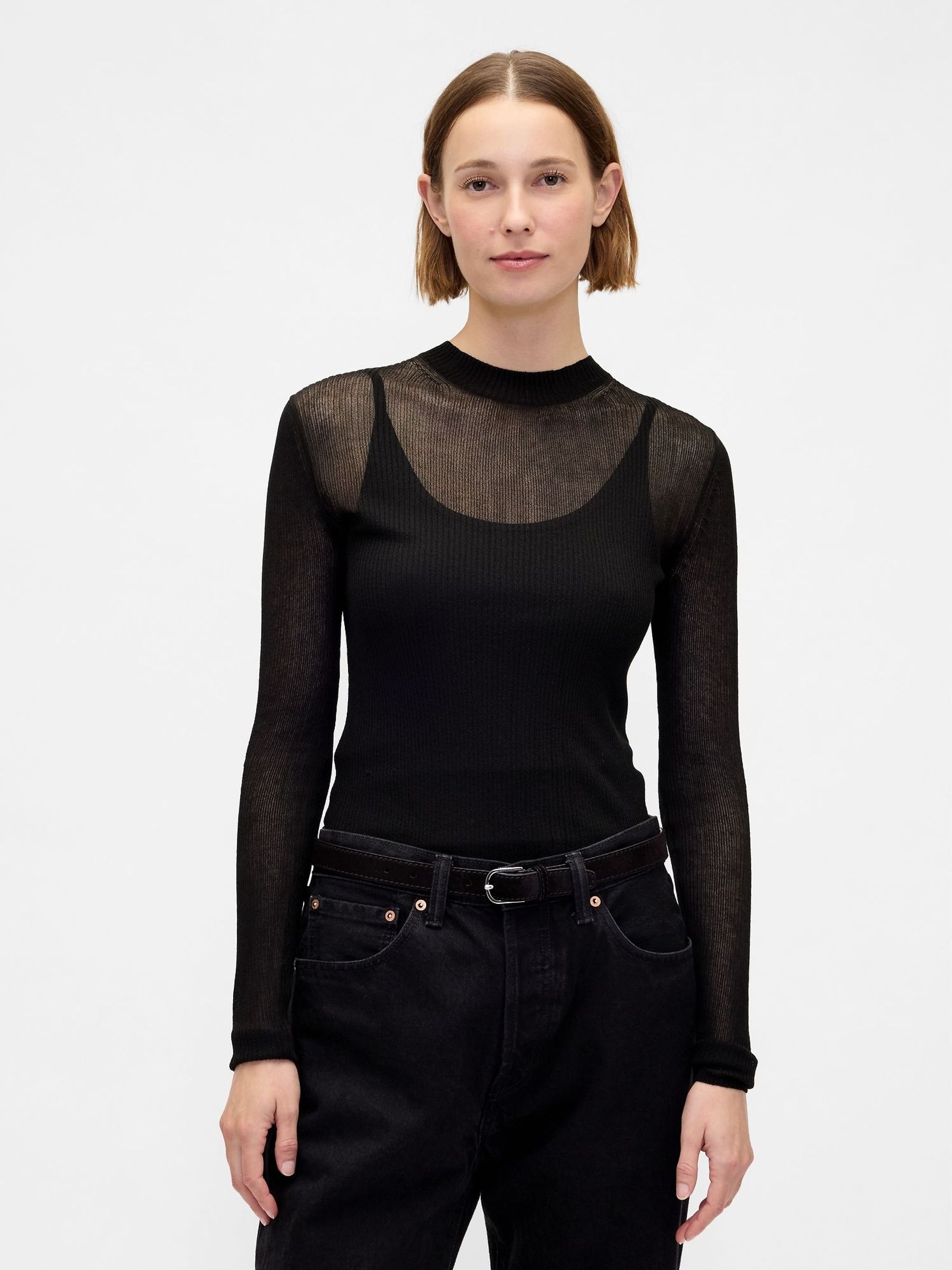 Black High-Neck Sheer Jumper (V20607) | £45