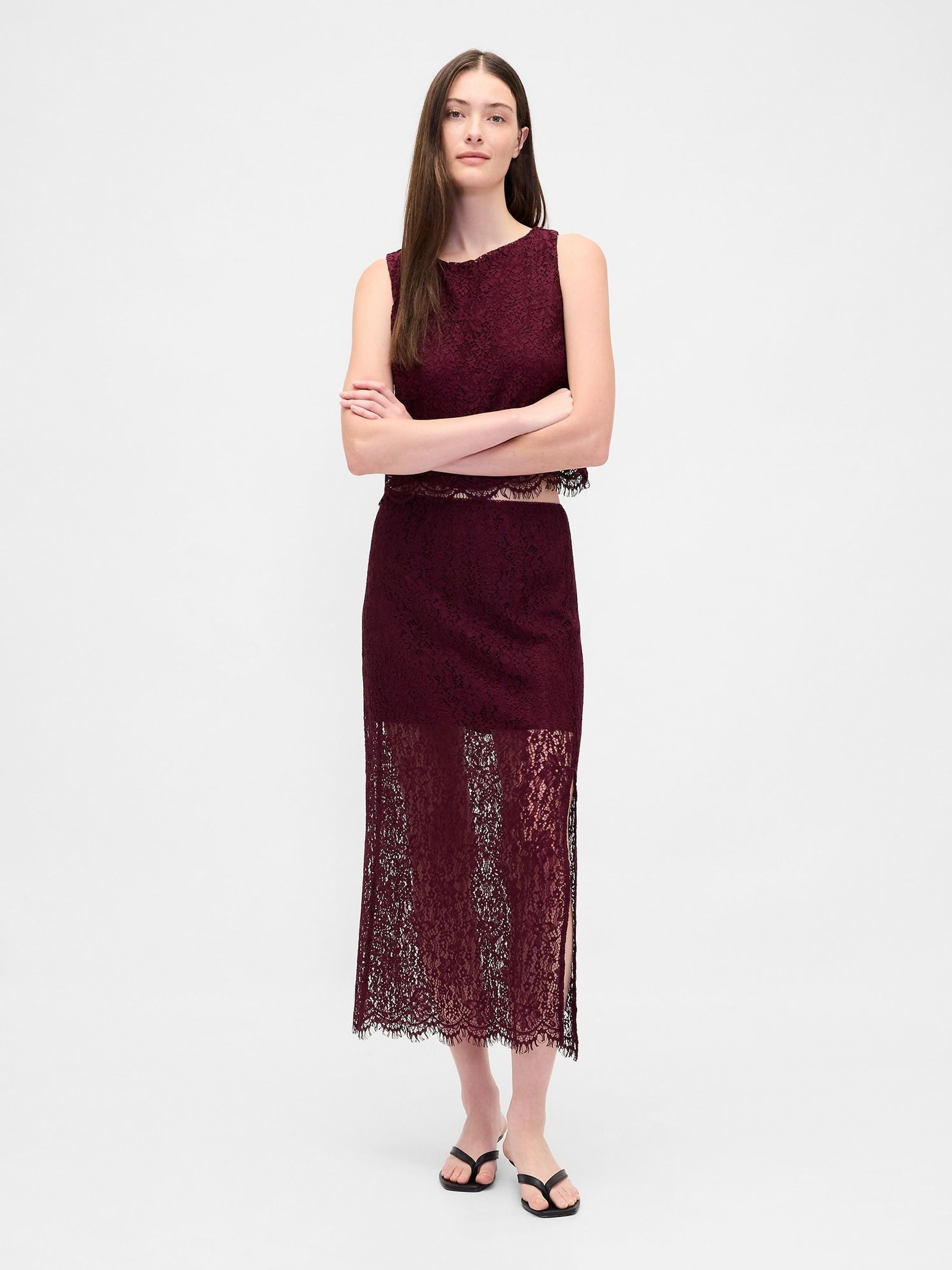 Red Lace Maxi Skirt (V20619) | £65