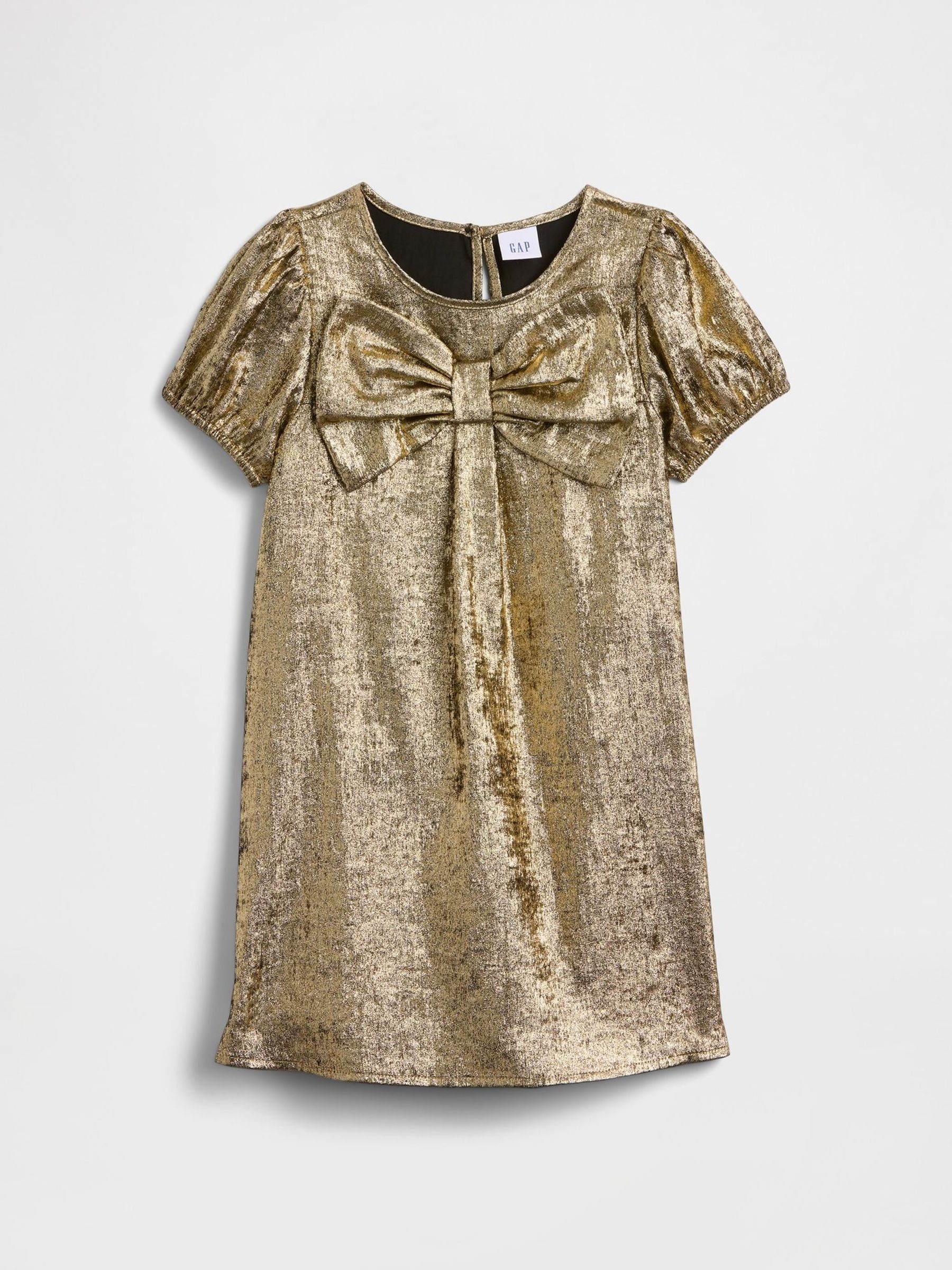 Gold Puff Sleeve Bow Dress (V20633) | £25