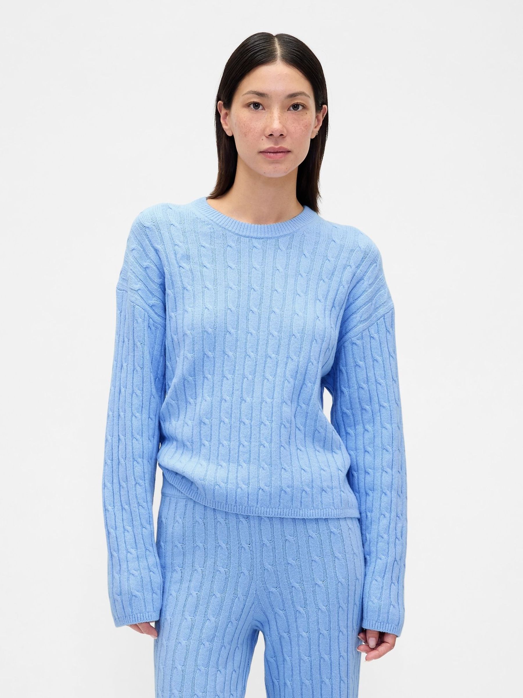 Blue CashSoft Oversized Cable-Knit Crew neck Jumper (V20642) | £50