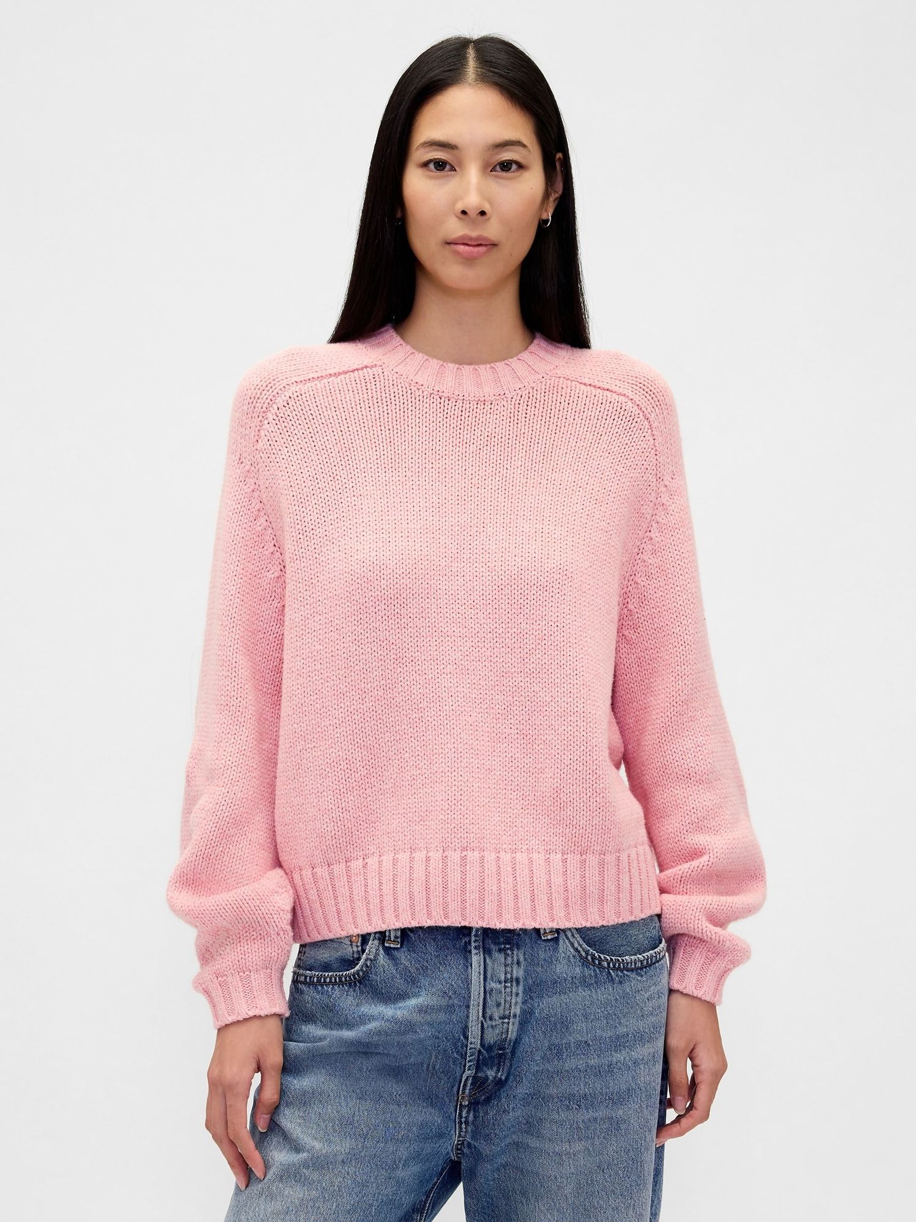 Pink Relaxed Saddle-Sleeve Crew Neck Jumper (V20645) | £60